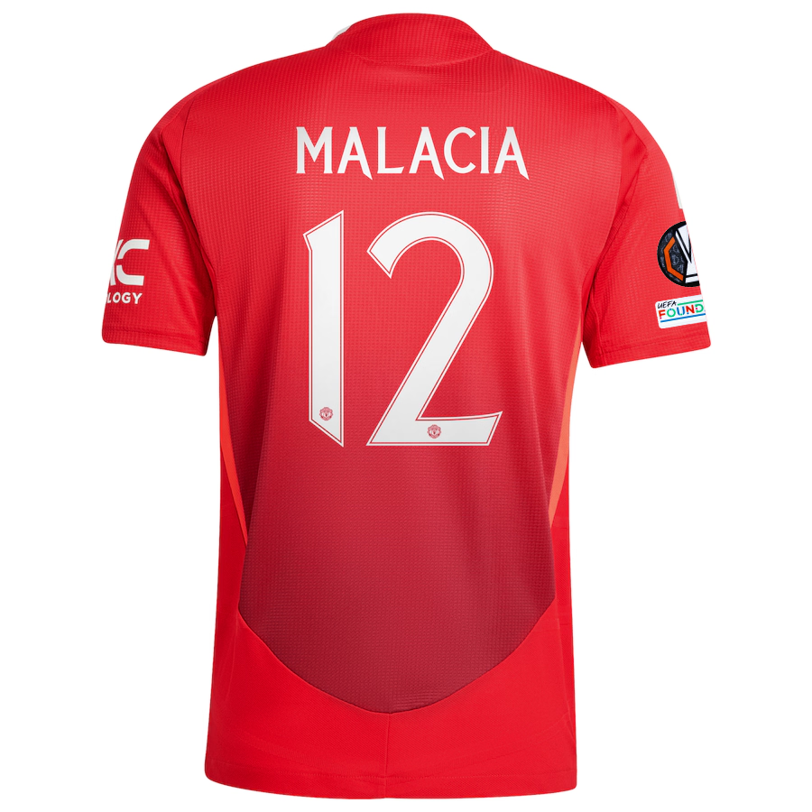 Adidas Manchester United Authentic Tyrell Malacia Home Jersey 2024/25 with Europa League Patches - MUFC Red/Bright Red - Perfect for Match Days & Fan Collections