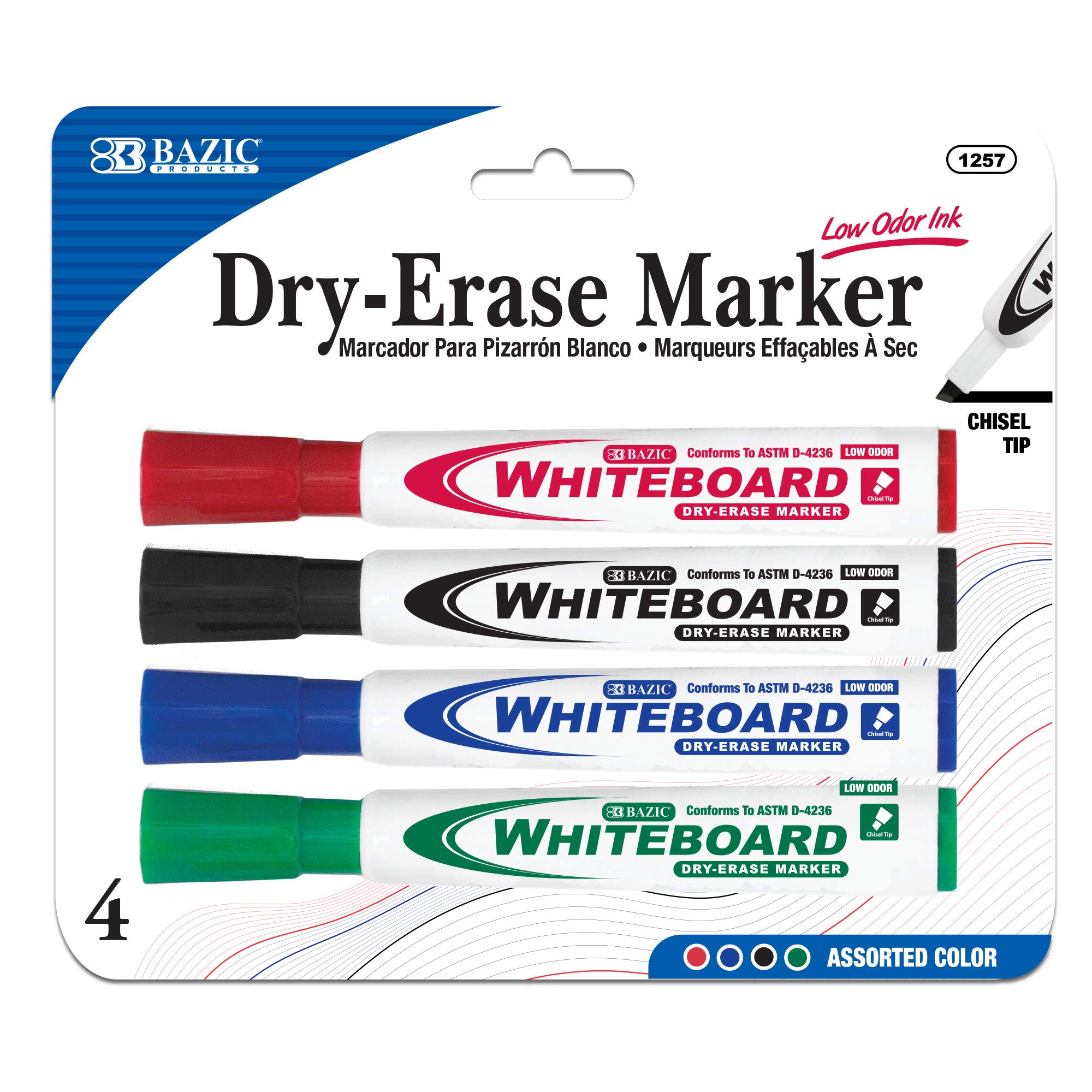 BAZIC 12-Color Dry Erase Marker Set with Chisel Tip - Low Odor Whiteboard Markers for Office, Classroom & Home - 4-Pack (144 Markers Total) - Perfect for Presentations, Teaching & Planning Boards