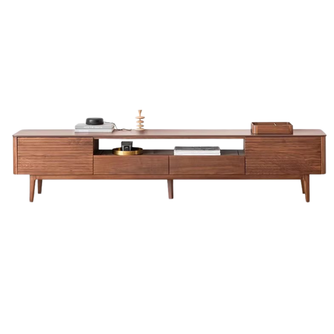 Black Walnut Solid Wood TV Stand with Slate Top - Rustic Modern Entertainment Center for Living Room, Bedroom & Home Theater