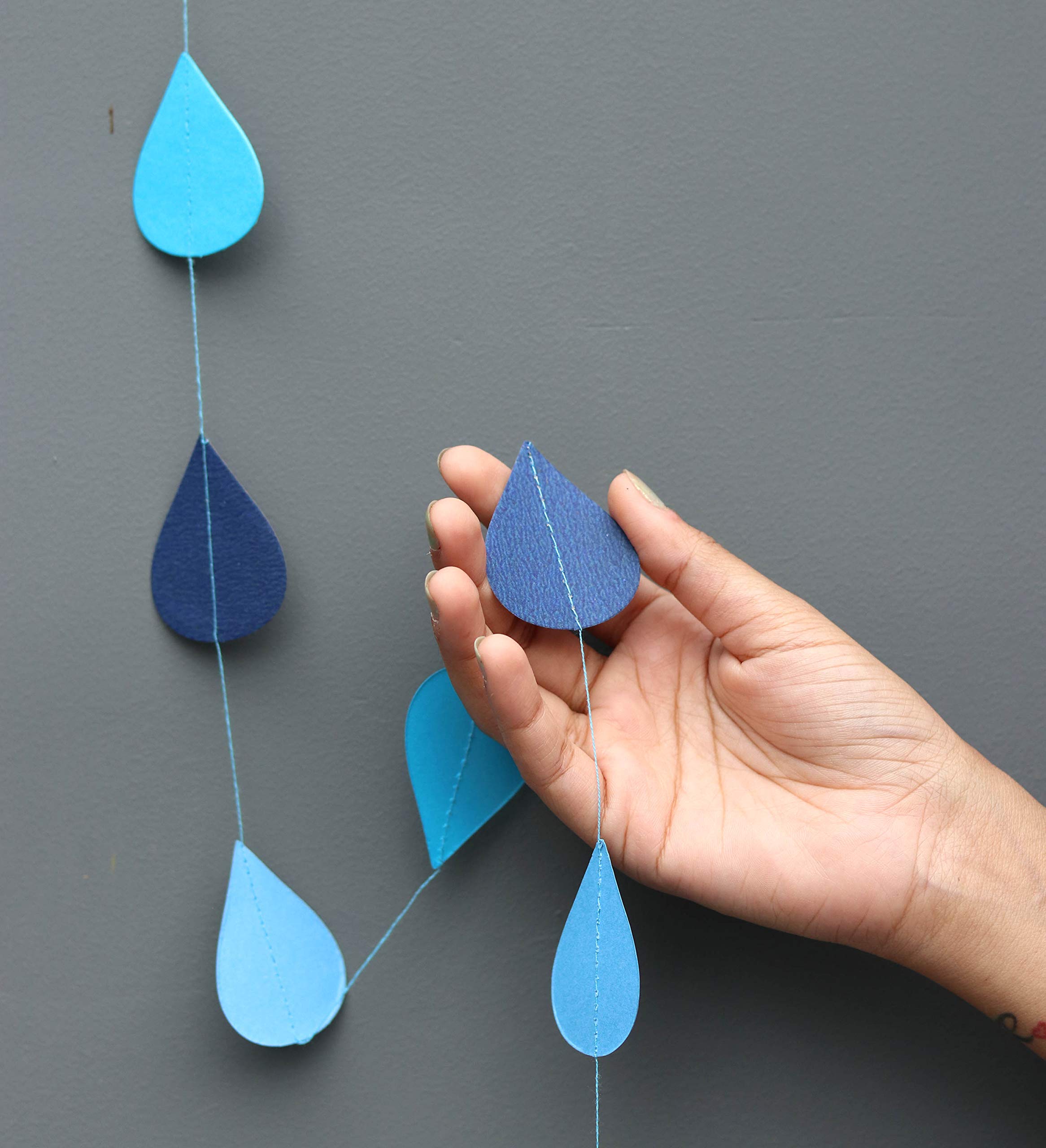 Boston Creative Company Blue Heart-Shaped Raindrop Garland - 10ft Cardstock Paper Raindrops for Nursery Decor, Baby Showers & Spring Celebrations | Perfect for April Showers Theme, Wall Decorations and Seasonal Party Decor