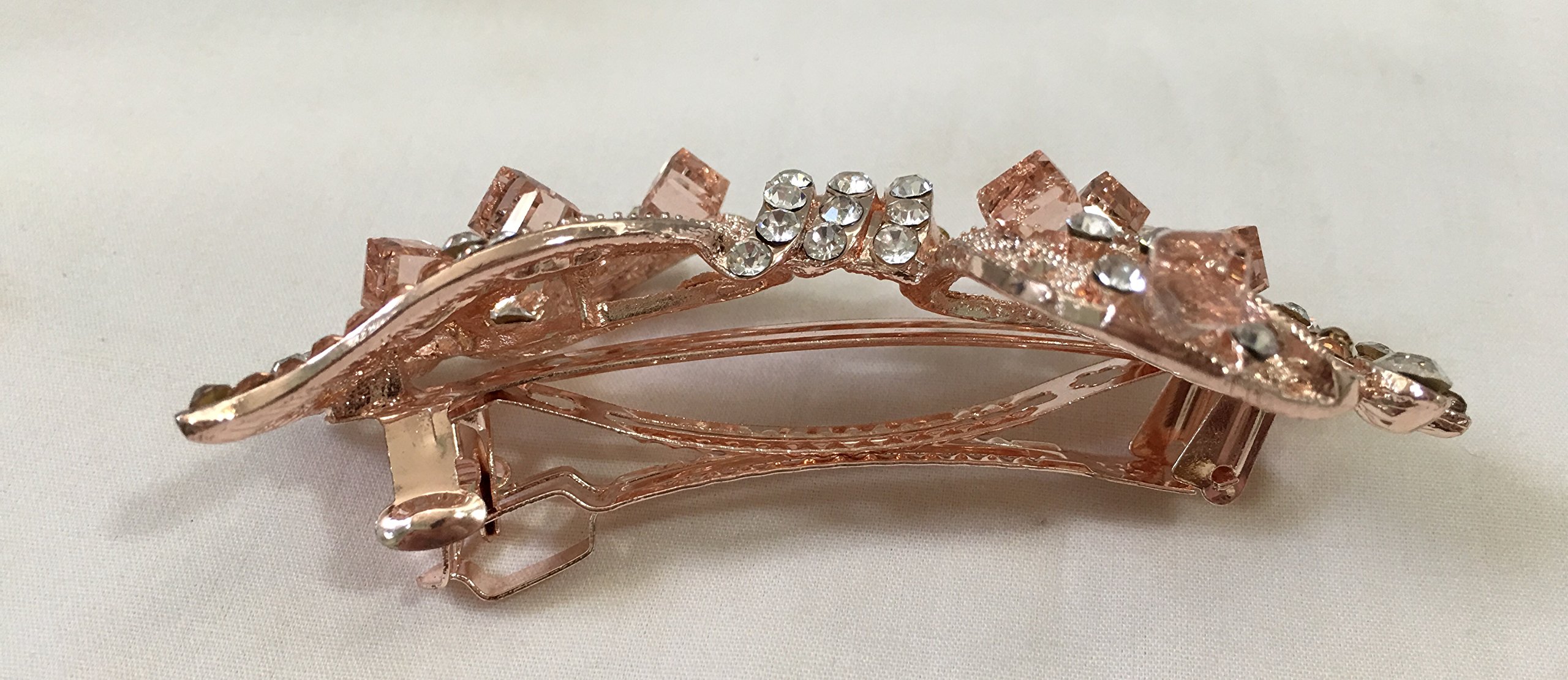 Vintage Crystal Rhinestone Bow Hair Barrette Clips - Large Pink Hair Accessories for Women, Bridal, Prom & Party Hairstyles