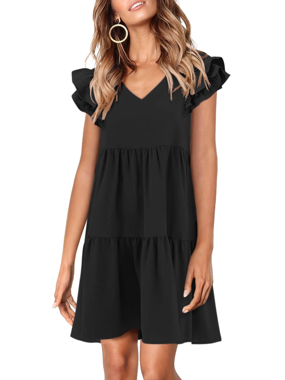Zwurew Women's Summer Babydoll Dress 2025 - Cute Ruffle Cap Sleeve V-Neck Flowy Swing Mini Sundress for Beach, Vacation & Casual Outings