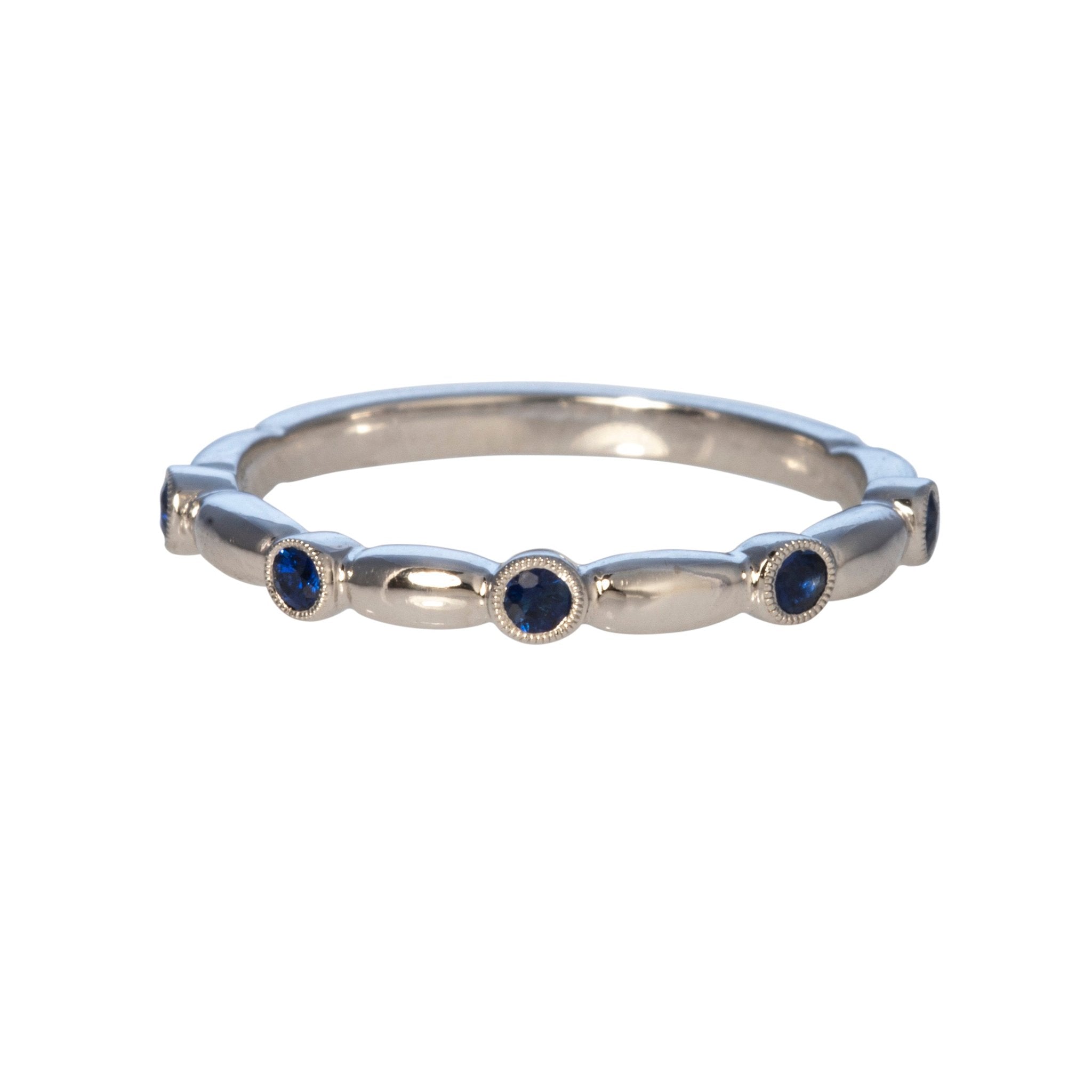 14K White Gold Sapphire Bezel Station Halfway Ring - Elegant Wedding, Engagement & Anniversary Jewelry Gift for Women