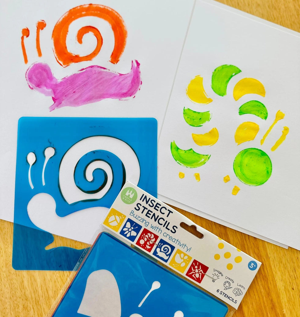 Castle & Kite 6-Pack Insect Stencils for Kids Art Projects - Butterfly, Dragonfly, Bee & More - Perfect for DIY Crafts, Classroom Activities & Wall Decor