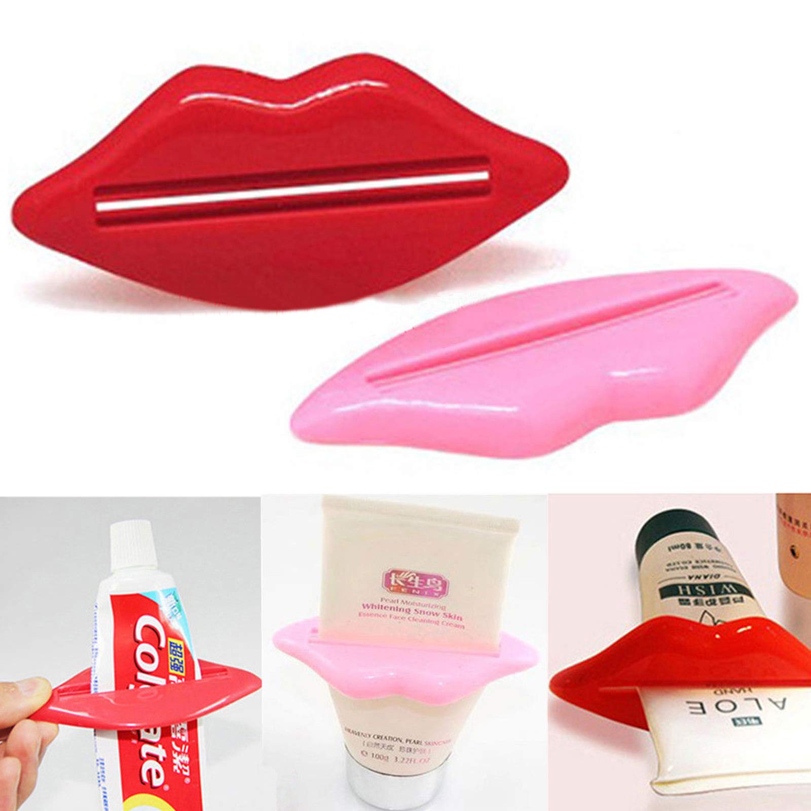 10Pcs Fun Lips Plastic Toothpaste Dispenser Holder - Rolling Tube Squeezer for Bathroom Organization - Cute Toothpaste Accessories (Random Colors) - Perfect for Kids Bathrooms, Travel & Home Decor