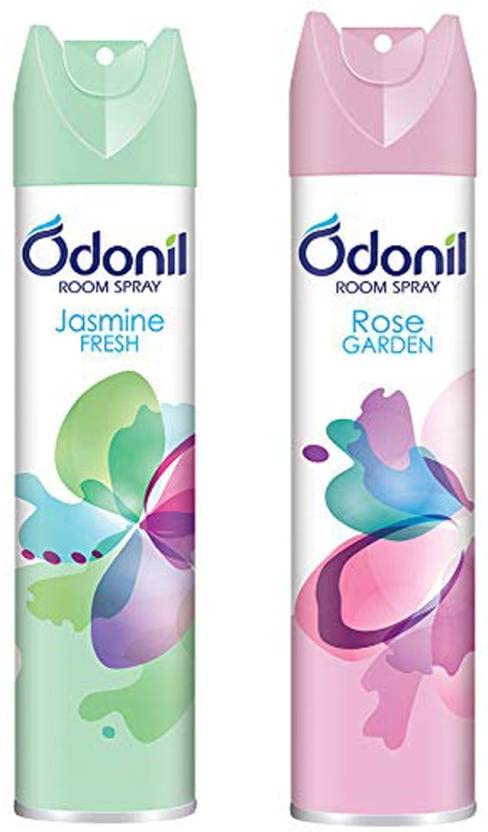 Odonil Jasmine & Rose Garden Air Freshener Spray - 2 Pack (270 ml Each) - Eliminate Odors in Home, Bathroom, Office & Car
