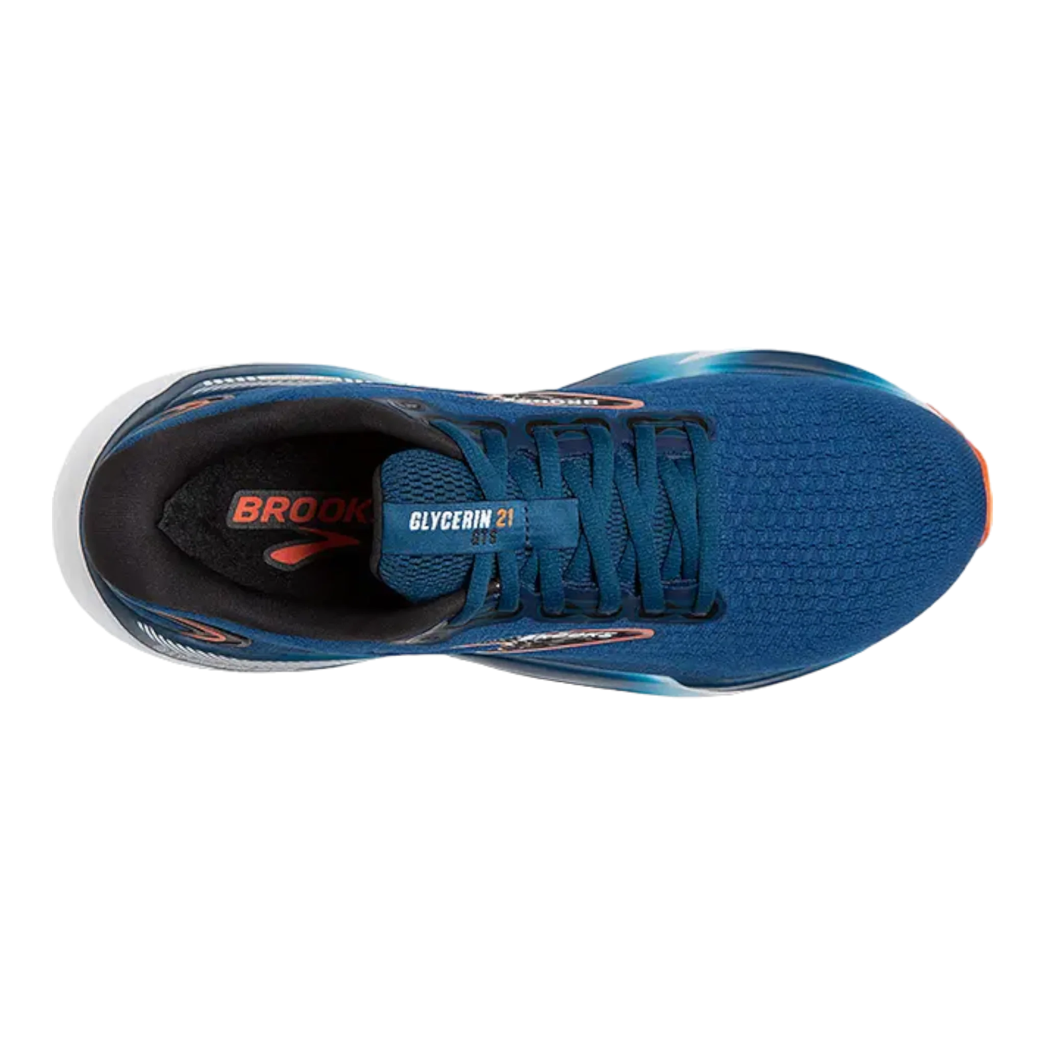Brooks Men's Glycerin GTS 21 Running Shoes - 2E Wide Width, Blue Opal/Black/Nasturtium - Cushioned Support for Long Distance Running & Daily Training