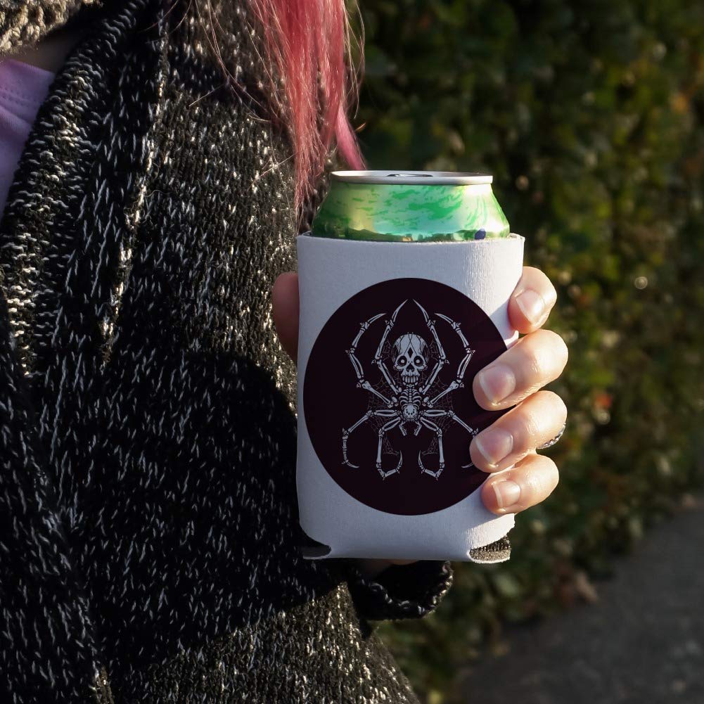 Creepy Bone Skeleton Spider Can Cooler - Insulated Collapsible Drink Sleeve for Beer & Soda - Halloween Party, Camping & Outdoor Beverage Holder