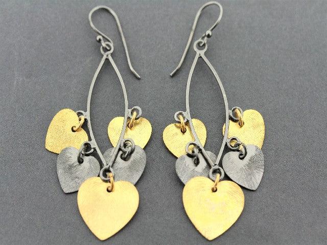 22K Gold & Oxidized Silver Love Heart Chandelier Earrings for Women - Elegant Dangle Drop Earrings for Valentine's Day, Wedding, Party & Special Occasions