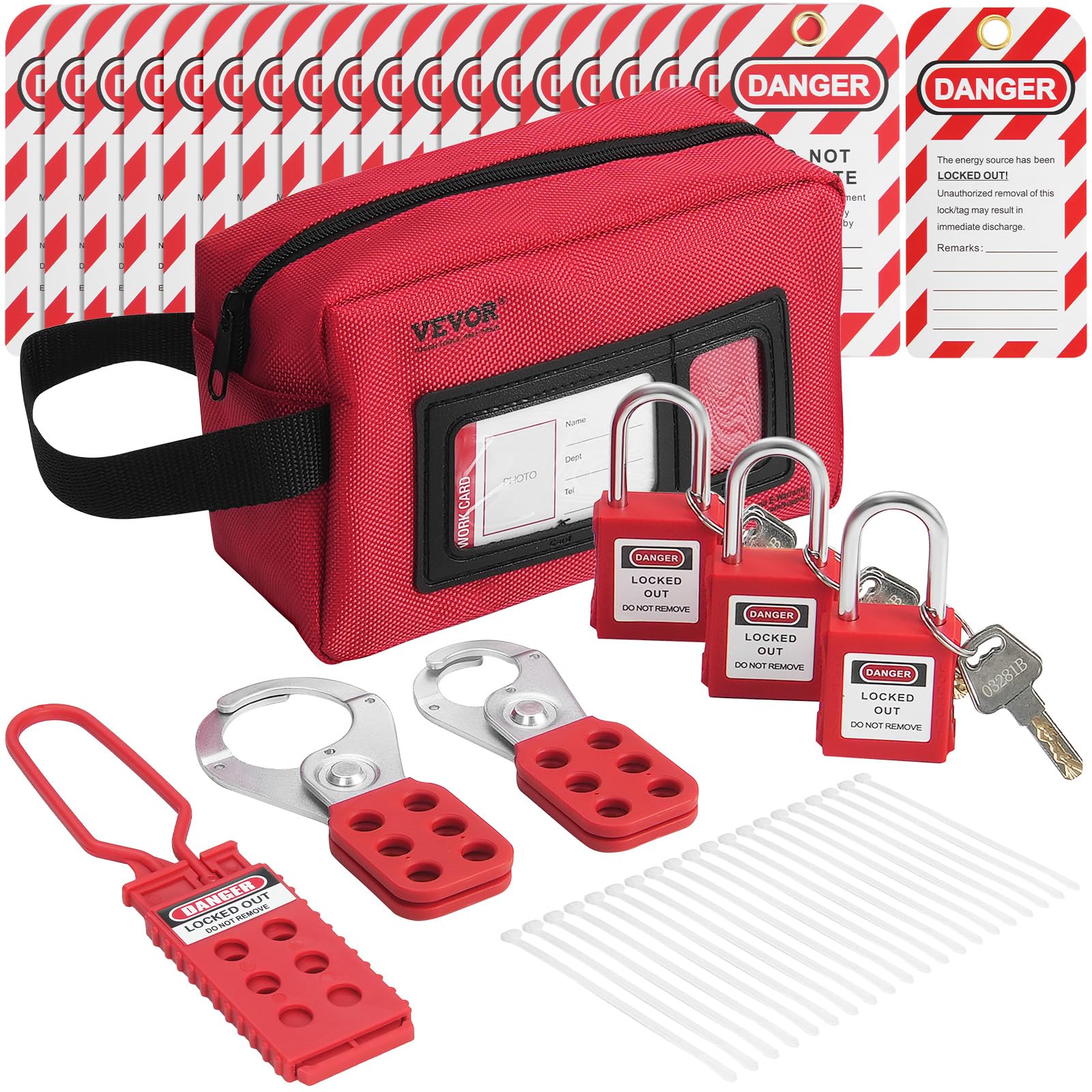 VEVOR 26 PCS Electrical Lockout Tagout Safety Kit with Padlocks, Hasps, Tags & Carrying Case - OSHA Compliant LOTO Equipment for Industrial Maintenance, Power Plants & Machine Repair | Workplace Safety & Hazard Prevention