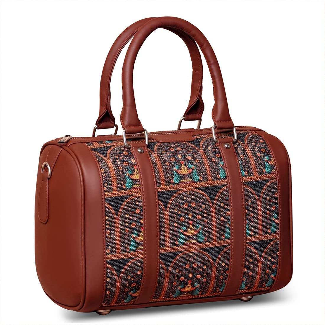 Vegan Leather Women's Handbag with Double Handles & Detachable Sling Strap - Stylish Printed Crossbody Purse for Work, Travel & Everyday Use