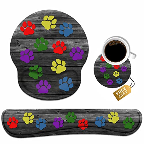 Colorful Dog Paw Print on Wooden Board