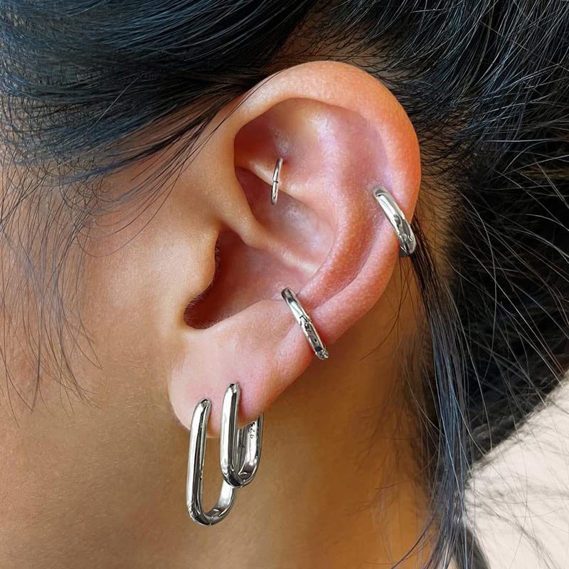 Ritach Sterling Silver Earrings for Women - Chunky Square Hoop Earrings Set | Hypoallergenic Geometric Minimalist Rectangle Hoops Jewelry | Perfect Gift for Her | Great for Everyday Wear, Office & Special Occasions