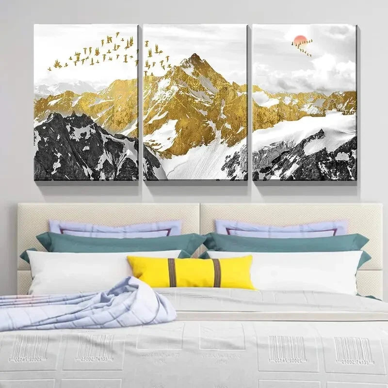 3-Piece Black and White Golden Birds Metal Wall Art - Ready to Hang Home Decor for Living Room, Bedroom & Office