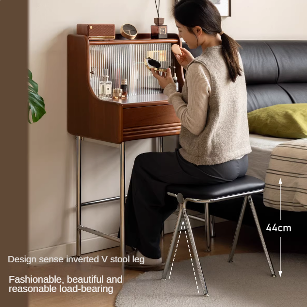 Organic Leather Soft Makeup Stool - Waterproof & Durable Vanity Seat with Storage for Bedroom, Salon, or Dressing Room - Perfect for Makeup Artists & Home Decor