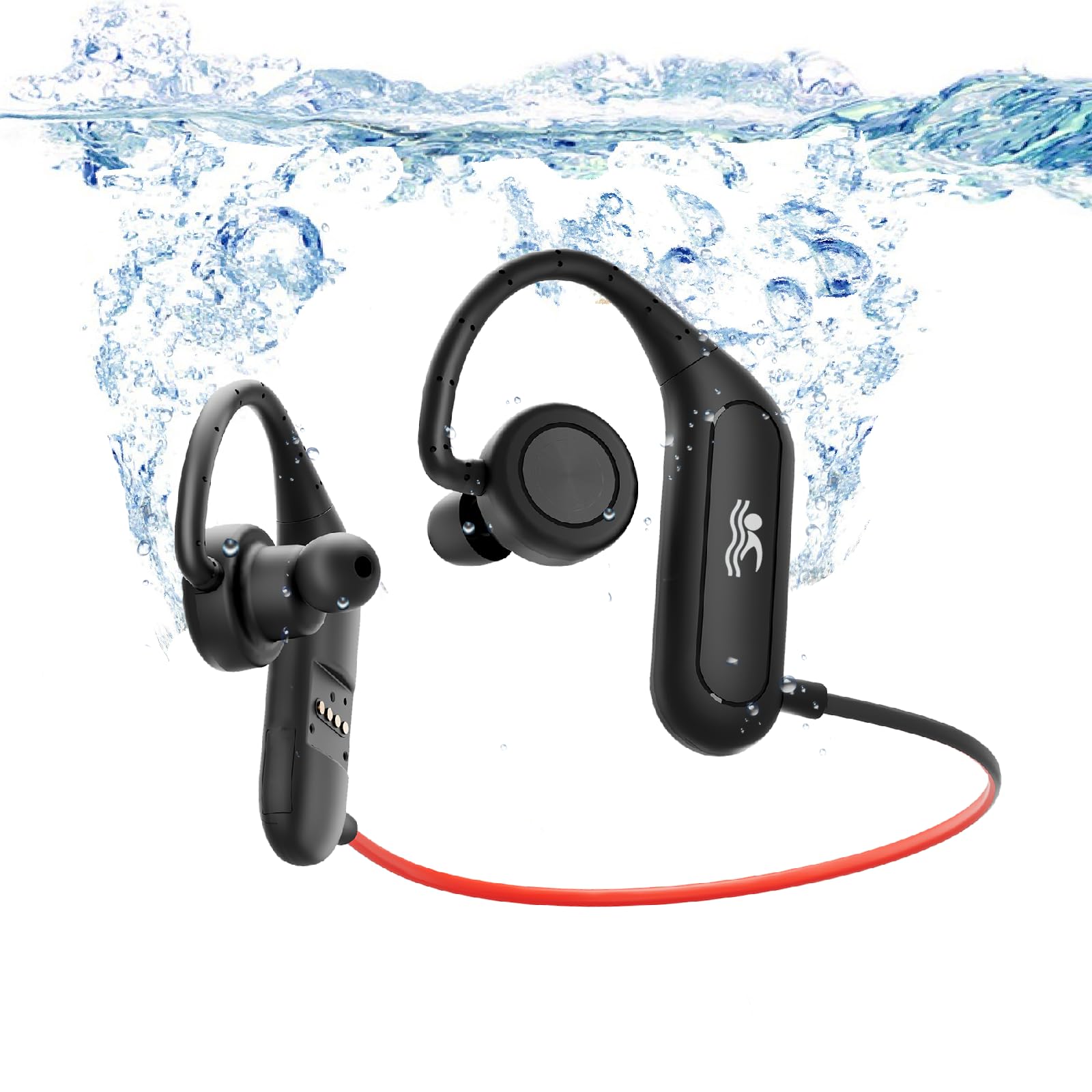 IPX8 Waterproof Bluetooth 5.4 Earbuds for Swimming - 32GB MP3 Player, 18H Playtime, Built-in Mic - Wireless in-Ear Headphones for Pool, Surfing & Water Sports (Black)