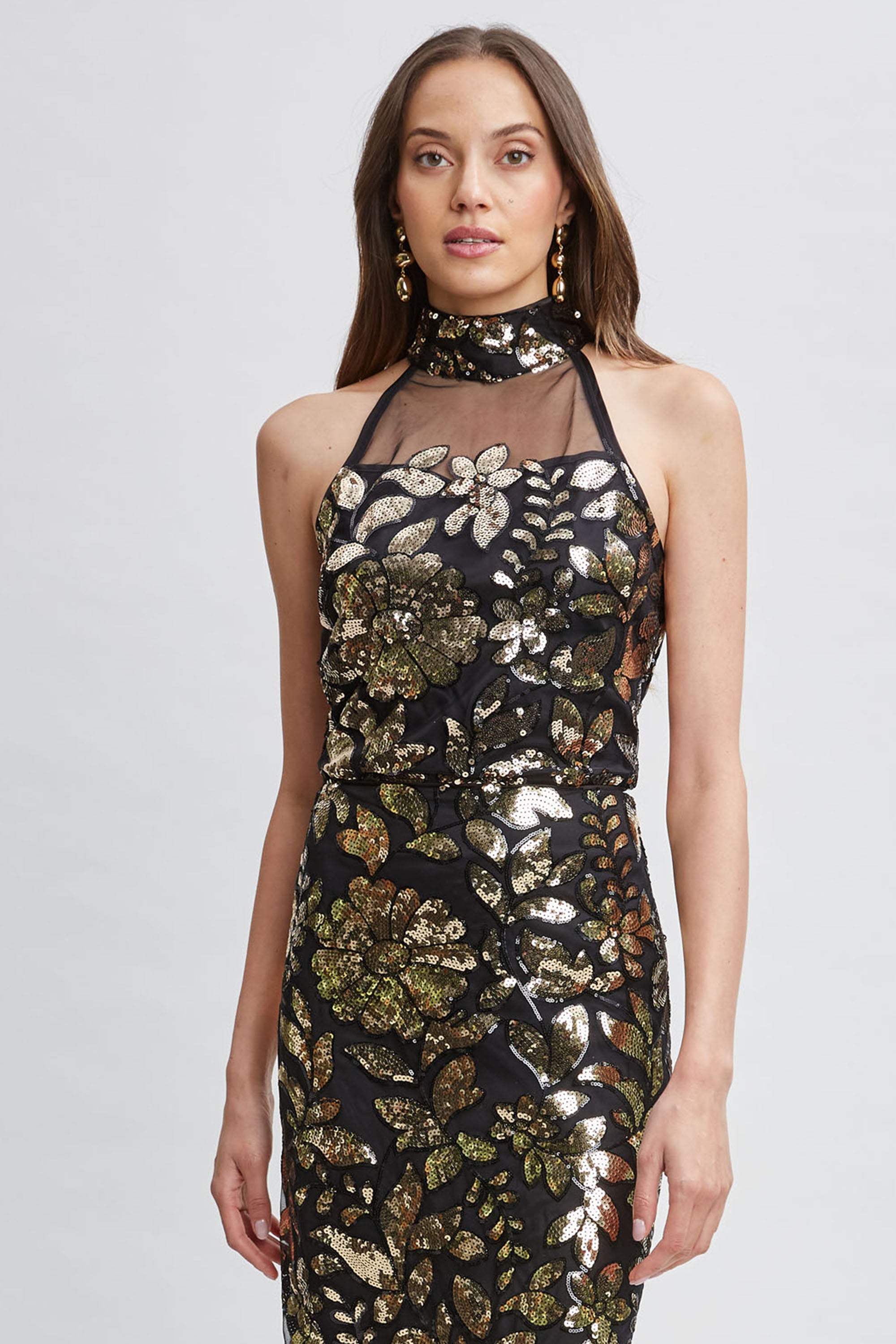 Floral Sequin Halter Top for Women - Sexy Sparkling Party Tops for Night Out, Clubwear, Festival Outfits & Summer Vacation