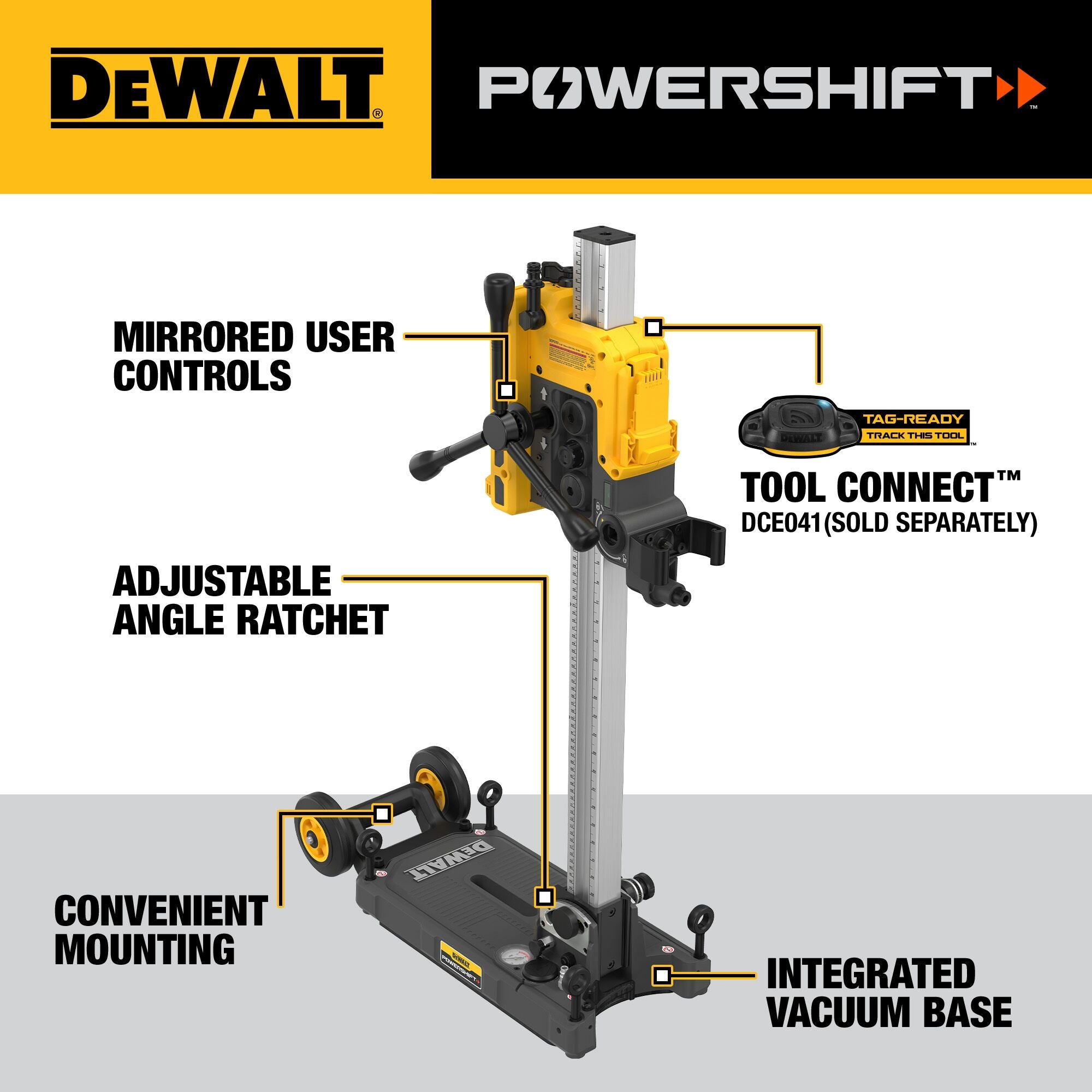 DEWALT DCPS151 POWERSHIFT 6-3/8 Inch Core Drill Stand - Heavy Duty Concrete Drilling for Construction & Masonry Work