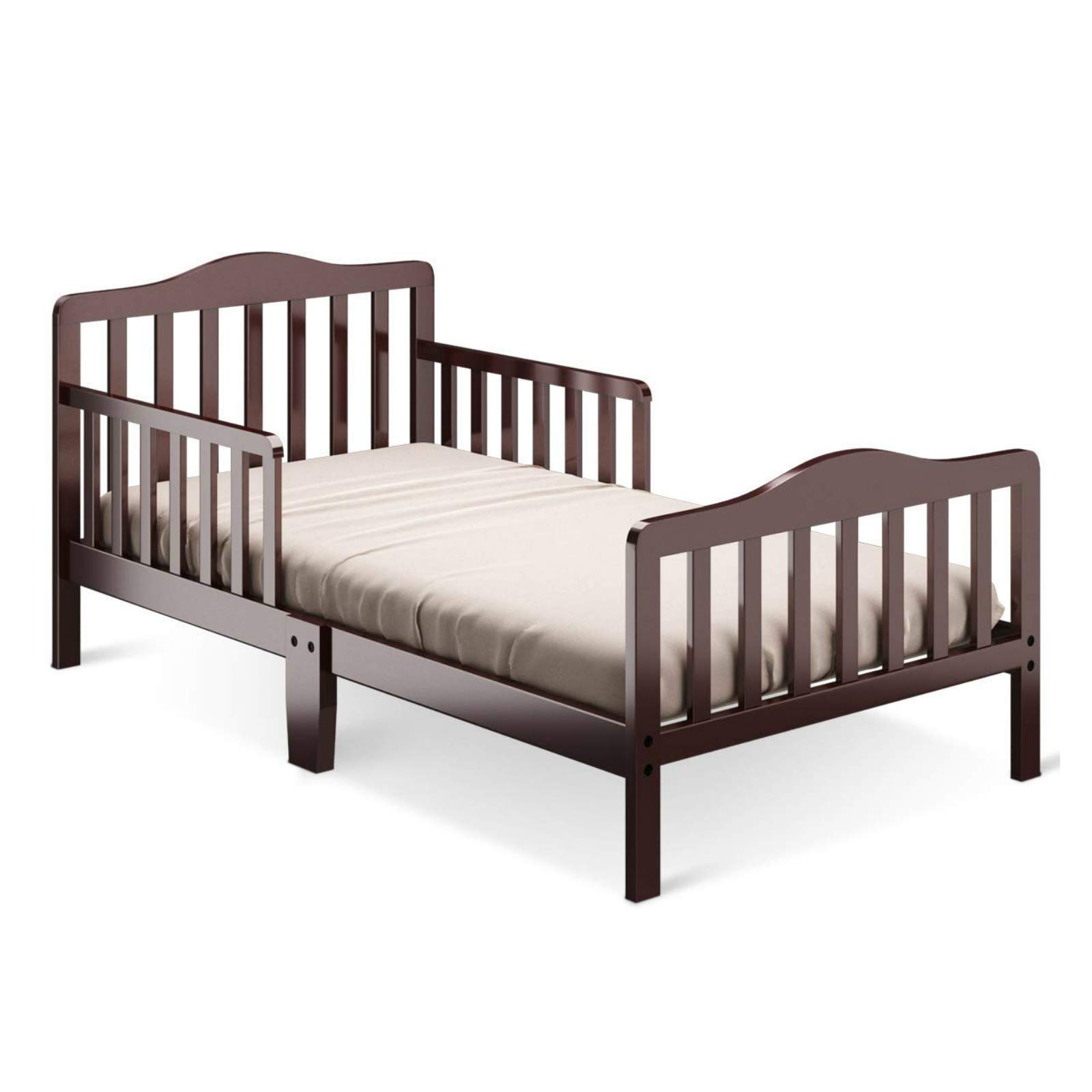 **HONEY JOY Toddler Bed Frame - Solid Rubber Wood with Safety Guardrail, Fits Full Size Crib Mattress (Not Included) - Classic Kids Bedroom Furniture for Boys & Girls (Brown) - Perfect for Nursery, Daycare, or Children's Bedroom**