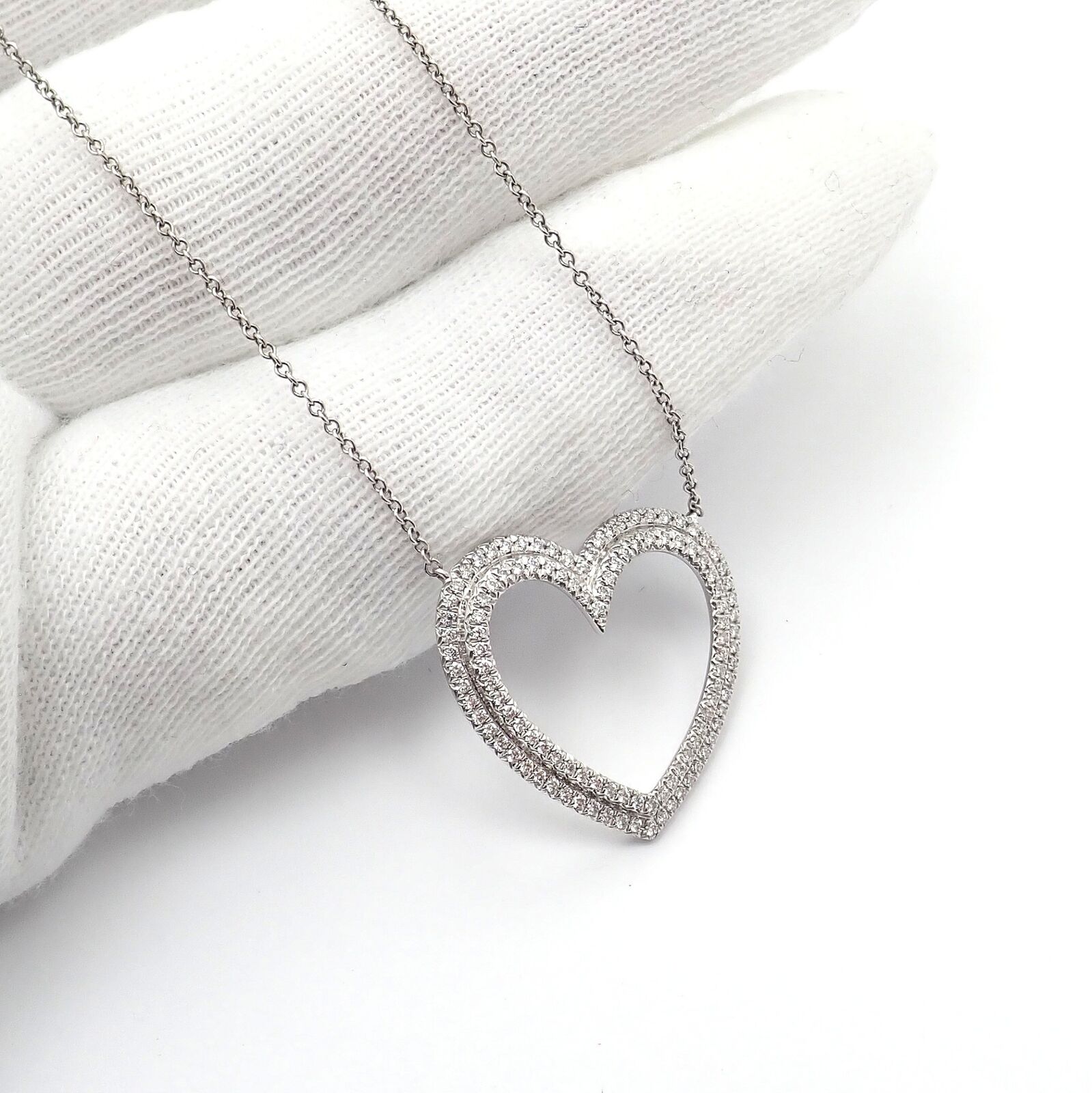 Tiffany & Co Platinum Diamond Heart Double Metro Medium Pendant Necklace for Women - Elegant Jewelry Gift for Anniversary, Valentine's Day & Special Occasions