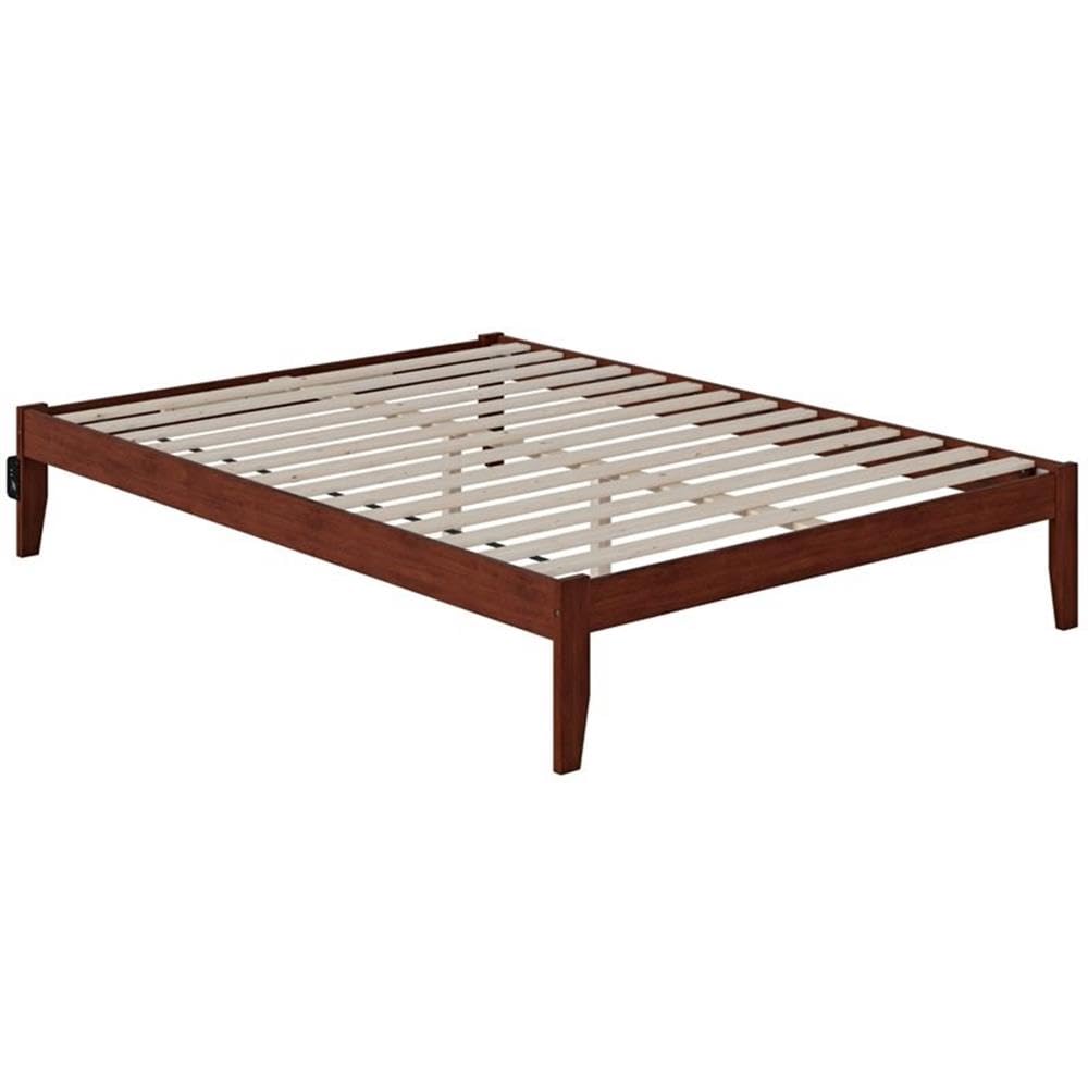 BOWERY HILL Modern Solid Wood Queen Bed Frame with USB Charging Ports - Walnut Finish for Bedroom Decor | Perfect for Contemporary Homes & Guest Rooms