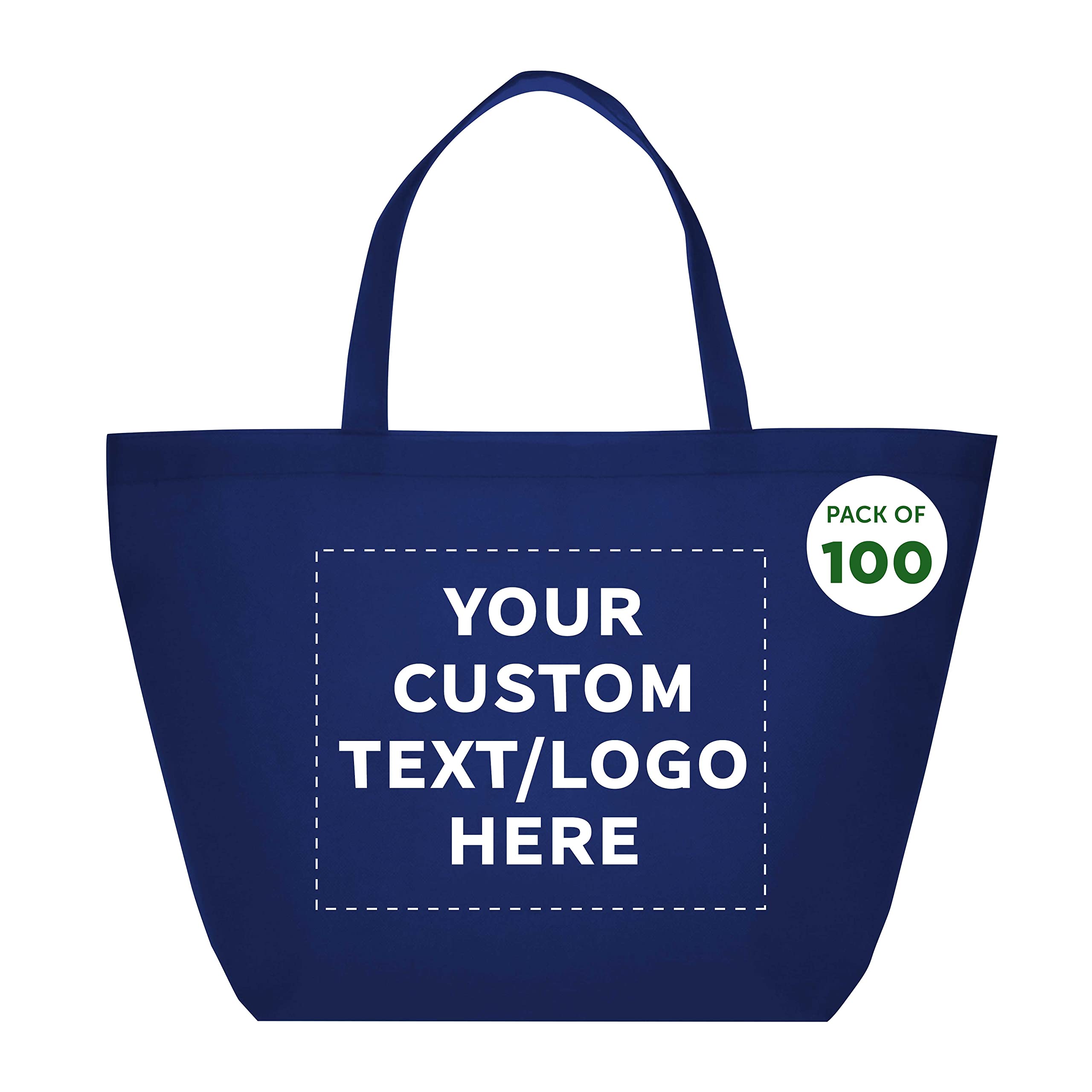 Custom Southern Style Grocery Tote Bags Bulk Pack of 100 - Personalized Reusable Shopping Bags for Groceries, Travel & Business Promotions - Navy Blue 20