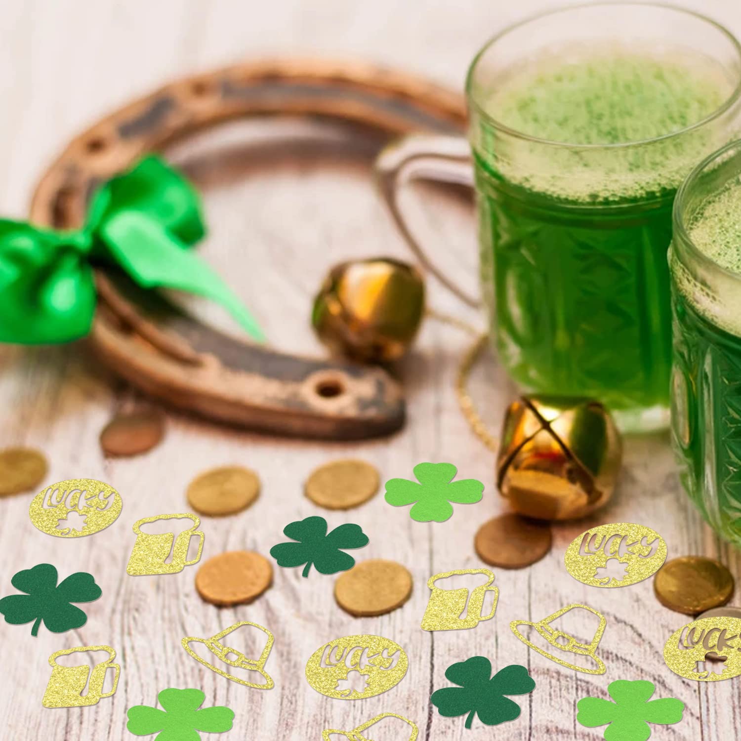 200Pcs St. Patrick's Day Shamrock Confetti - Green Glitter Table Decorations for Party Supplies, Irish Themed Celebrations, DIY Crafts & Home Decor