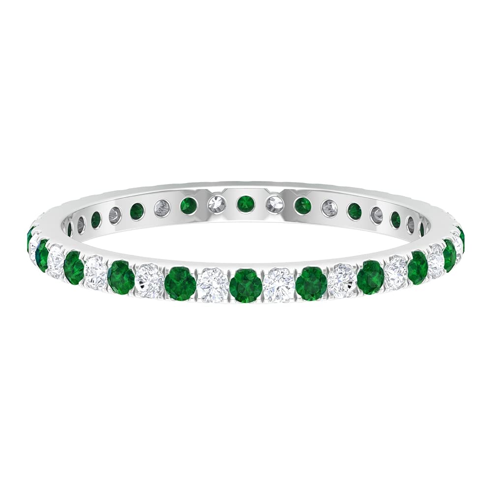 Lab Created Emerald Eternity Ring - 0.75ct Genuine-Looking Emerald & Diamond Accent Ring in 14K Solid Gold for Women | Anniversary Gift, Wedding Band, Bridal Jewelry, Everyday Luxury Ring