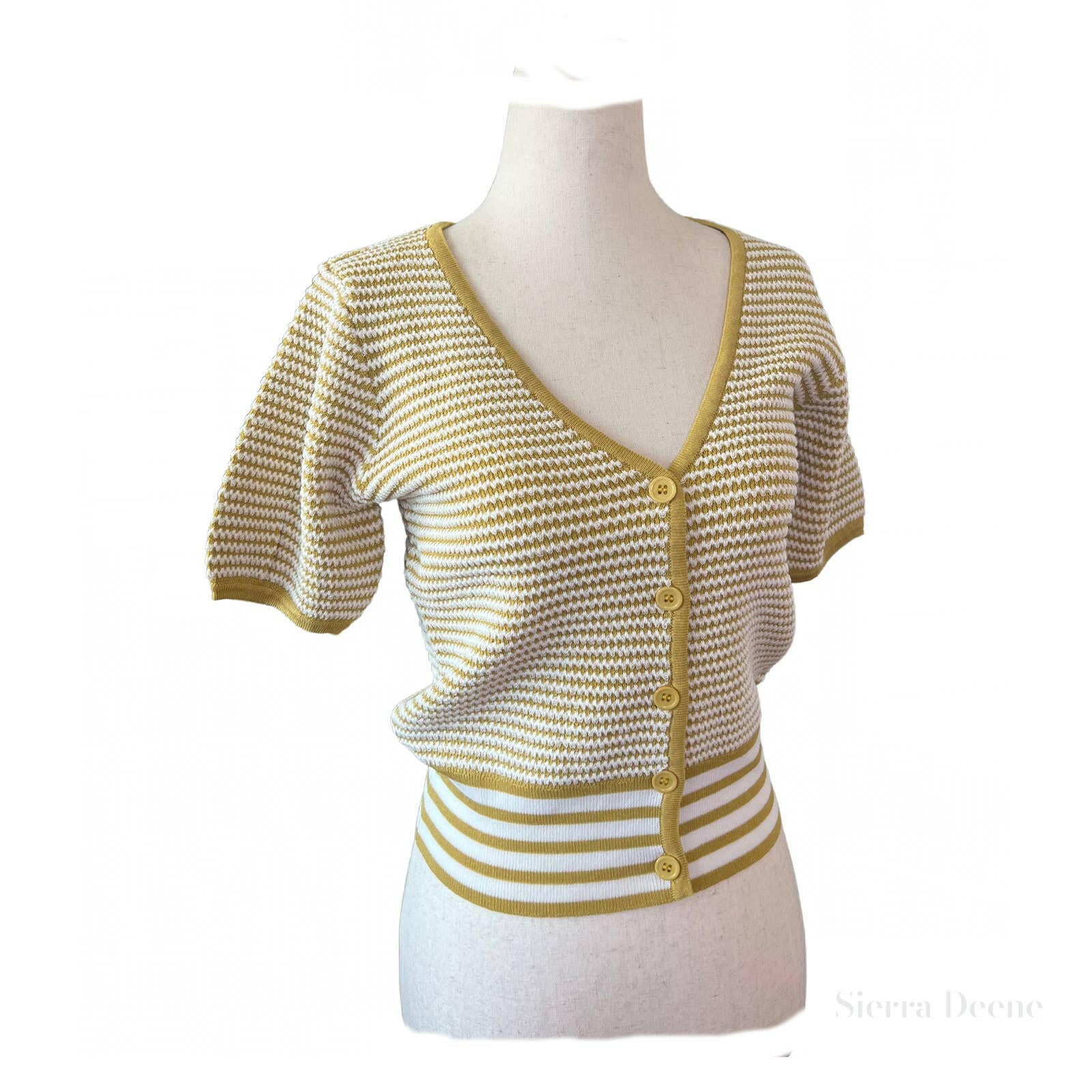 Women's V Neck Striped Short Sleeve Cardigan Sweater - Lightweight Summer Knit Top for Casual Outfits & Beach Cover-Up