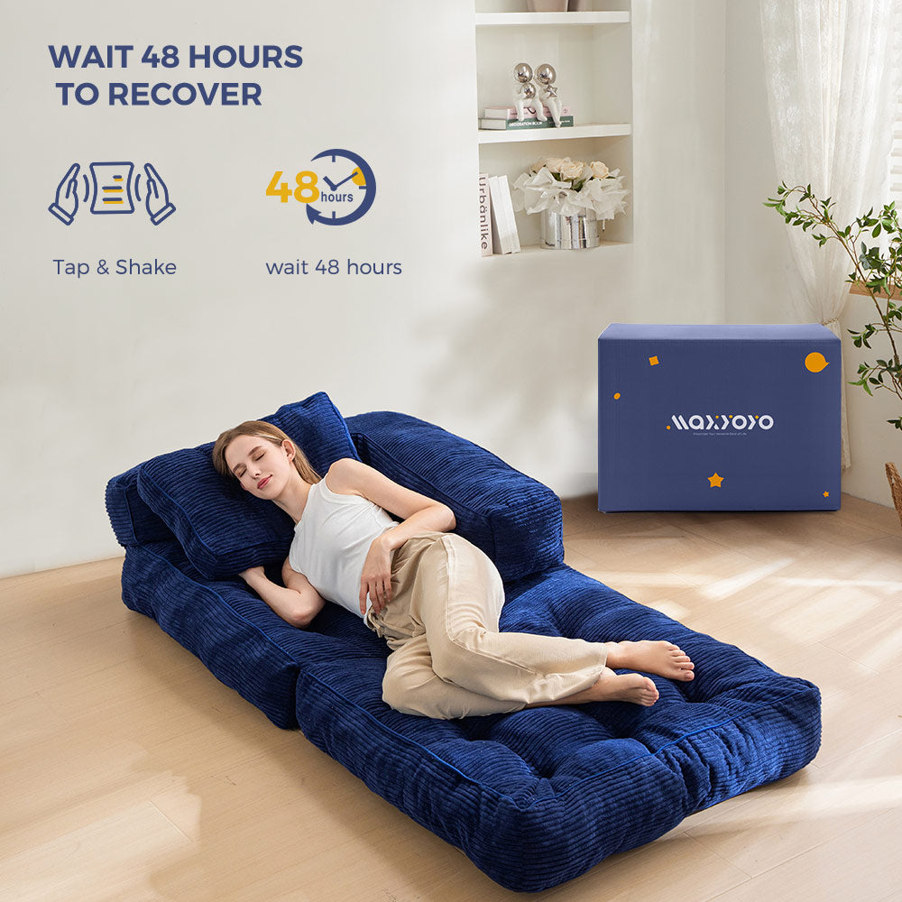MAXYOYO L-Shaped Convertible Sofa Bed - Foldable Sleeper Sofa with Armrest in Navy Blue | Space-Saving Furniture for Small Apartments, Guest Rooms & Home Offices