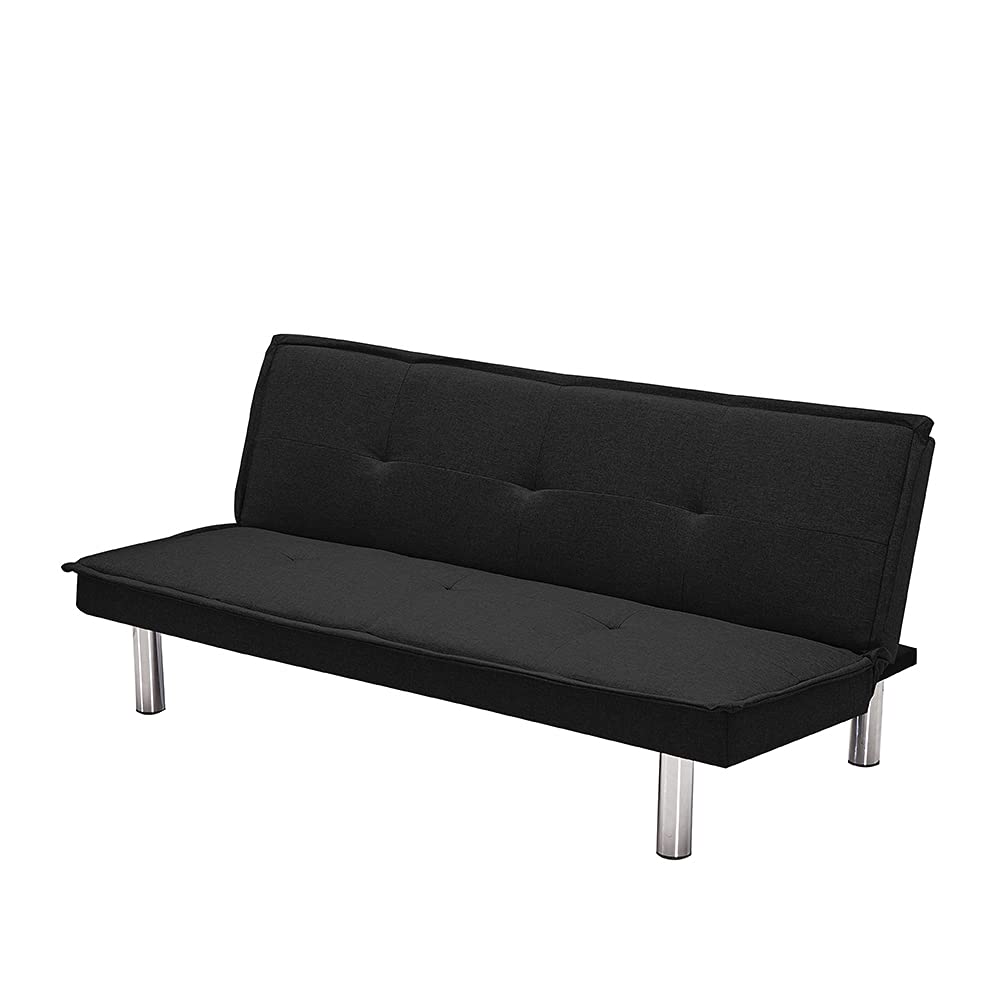 Convertible Fabric Sofa Bed - Foldable Futon Sleeper for Living Room & Guest Room, Space-Saving Black Couch with Storage (Perfect for Small Apartments & Home Offices)