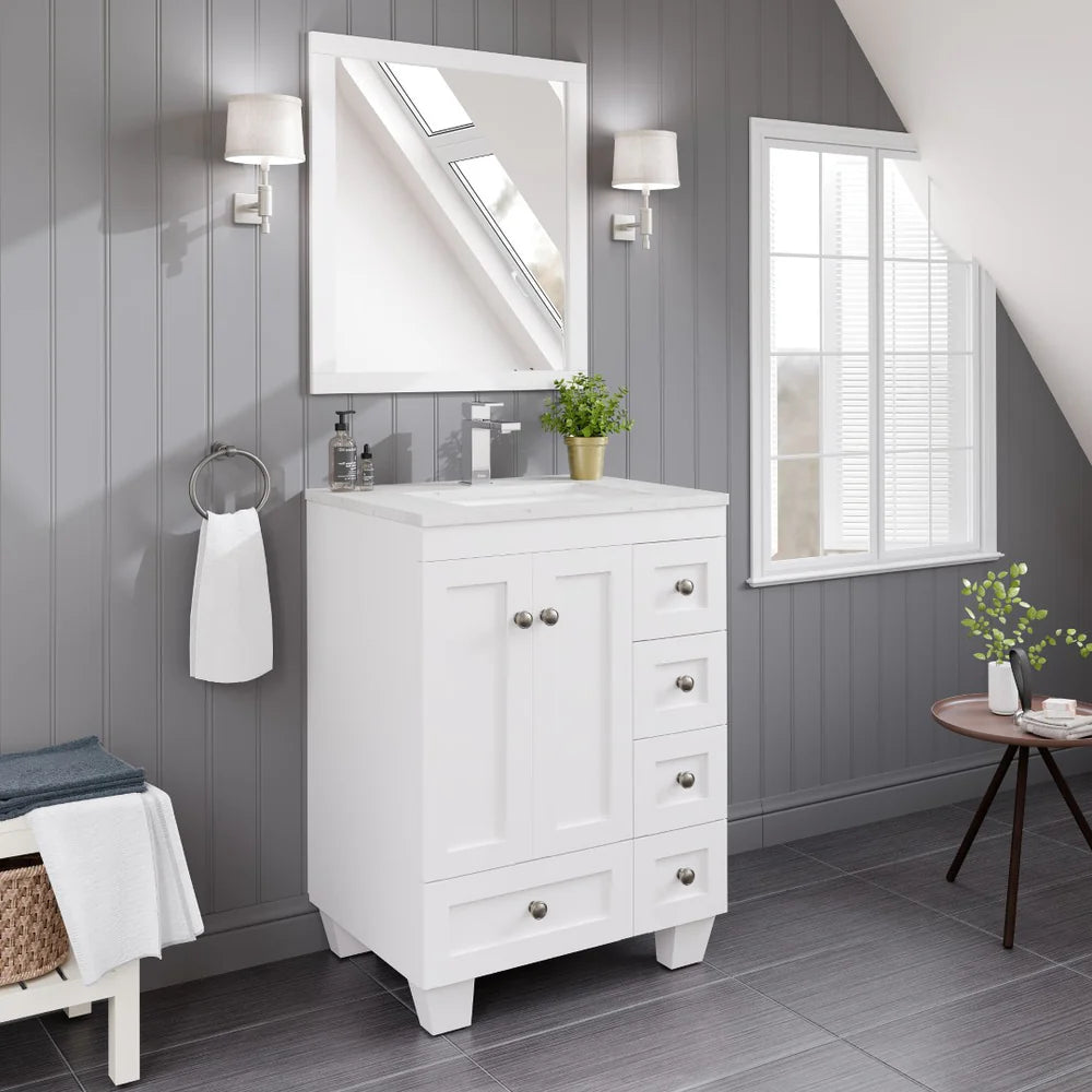 Eviva Acclaim 24 Inch Modern Bathroom Vanity Set with Carrara Quartz Countertop - Perfect for Small Bathrooms, Powder Rooms & Master Bath Renovations