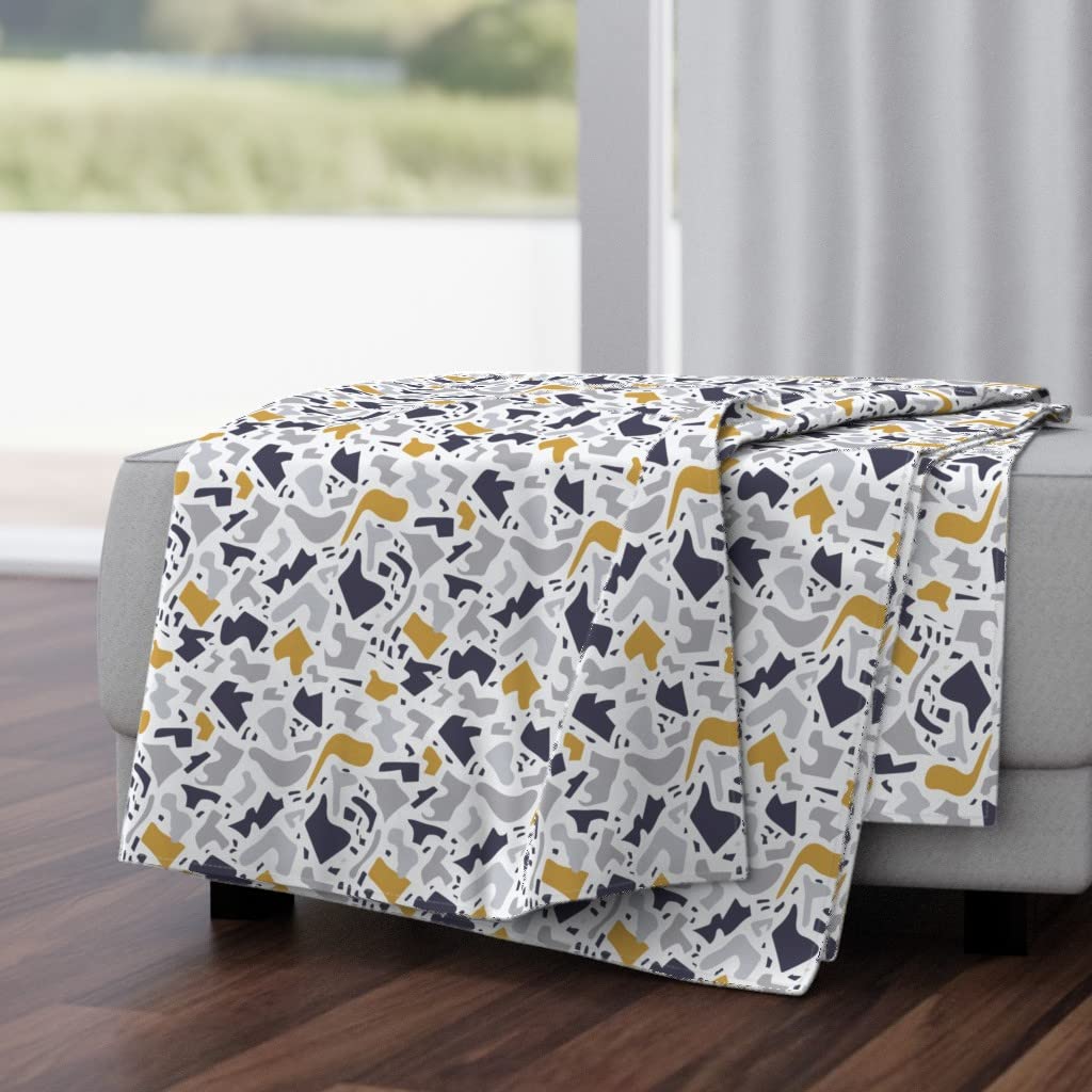 Luxe Velvet Throw Blanket 50x70 Inches - Vintage Terrazzo Print in Mustard Yellow | Soft Cozy Blanket for Sofa, Bed & Home Decor | Trendy Retro Nature Inspired Design