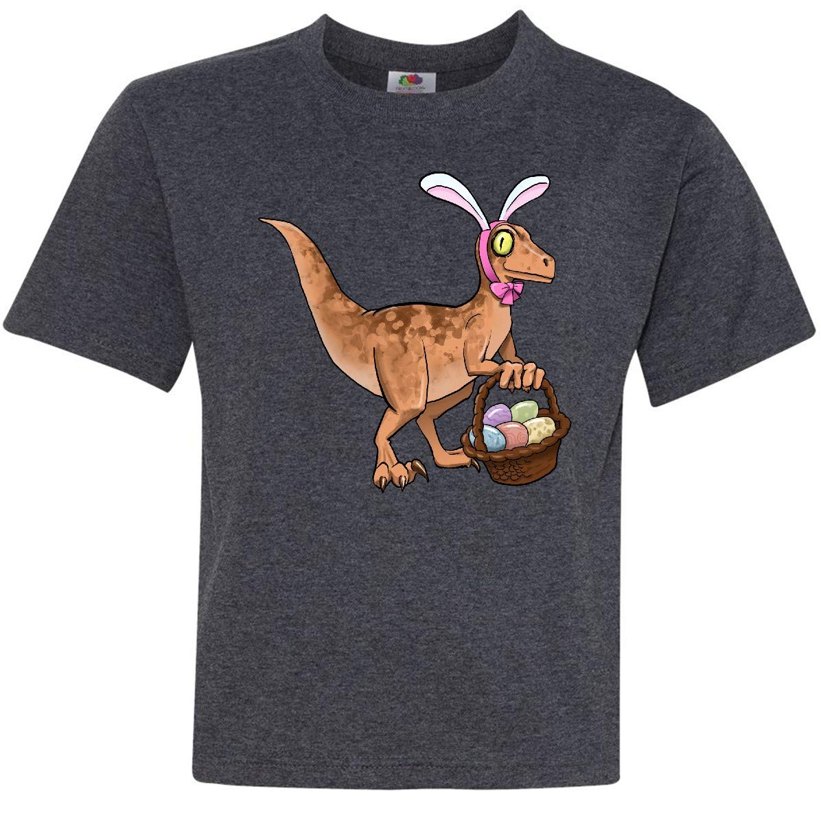 Inktastic Easter Velociraptor with Bunny Ears Youth T-Shirt - Cute Dinosaur Graphic Tee for Kids - Perfect for Easter Celebrations, Birthday Gifts & Casual Wear