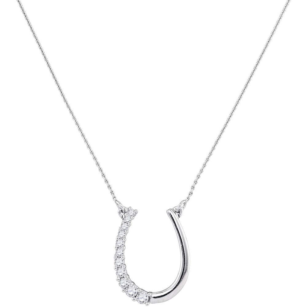 10K White Gold Women's Round Diamond Horseshoe Pendant Necklace - 1/5 CTTW - Elegant Jewelry Gift for Birthday, Anniversary & Special Occasions