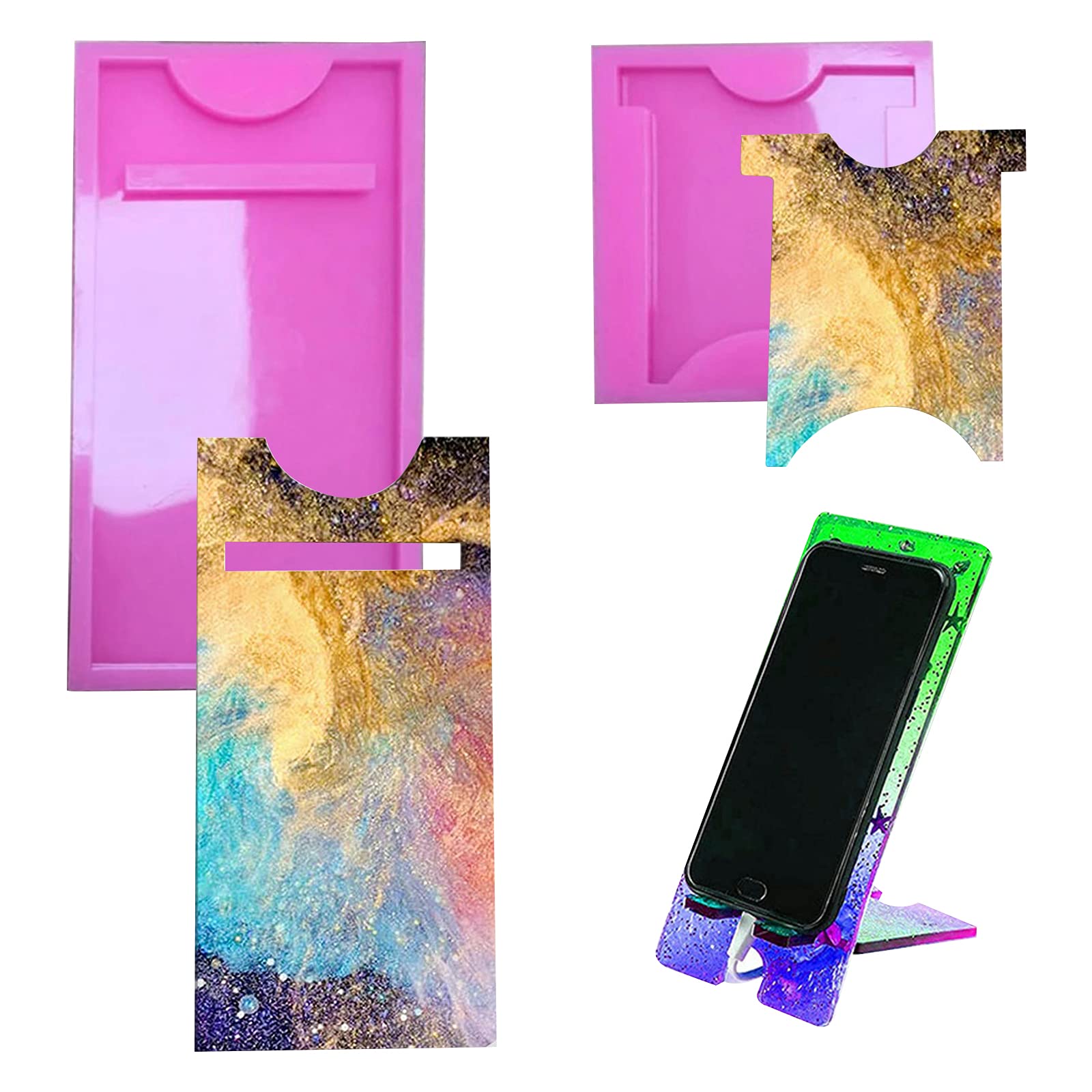 DoreenBow Resin Phone Stand Molds - Epoxy Casting Silicone Mobile Phone Holder with Broken Gold Foil for DIY Craft | Perfect for Jewelry Making, Home Decor & Gift Ideas