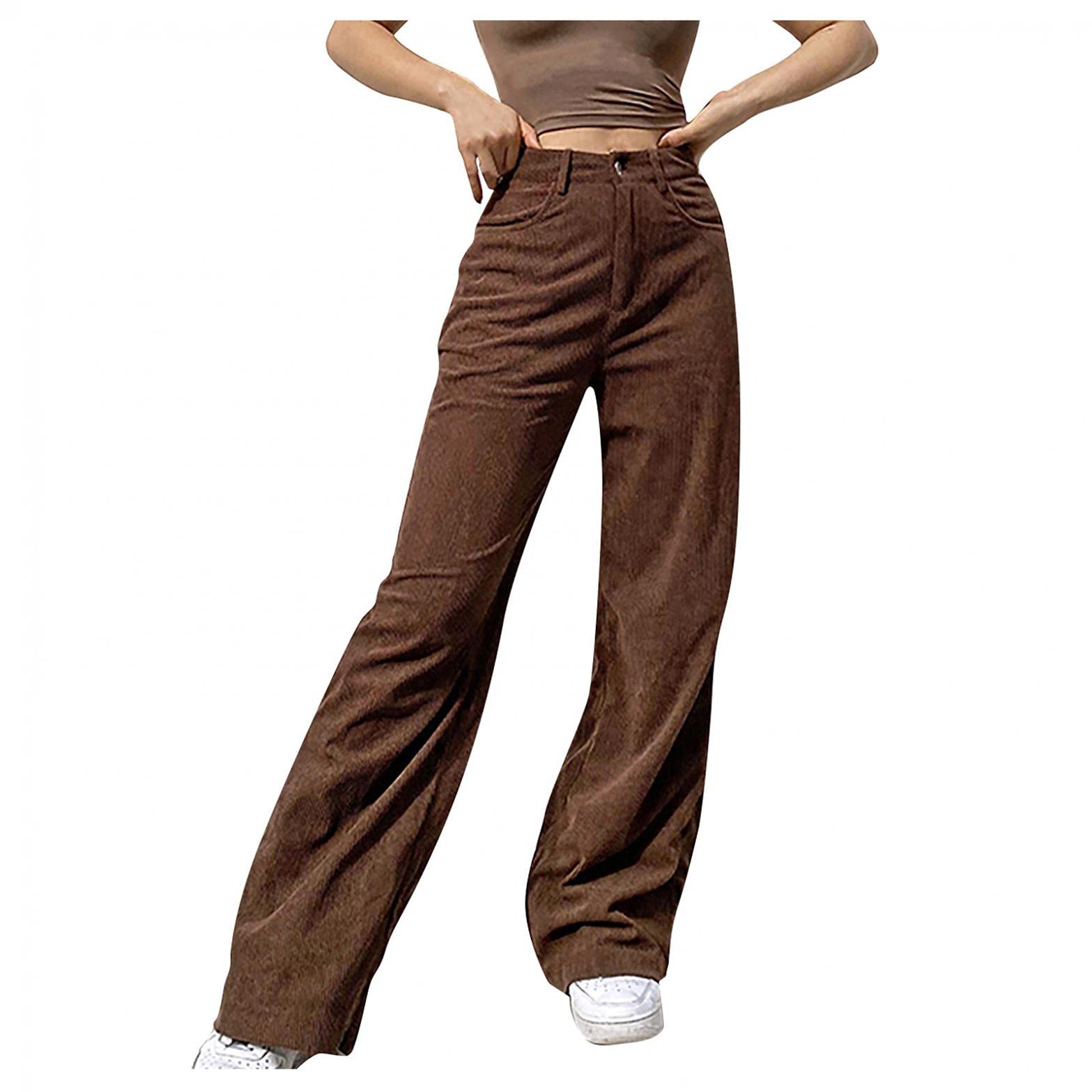 WUAI Women's High Waist Corduroy Pants - Straight Leg Casual Joggers, Baggy Tapered Sweatpants for Streetwear | Perfect for Lounge, Yoga & Everyday Wear