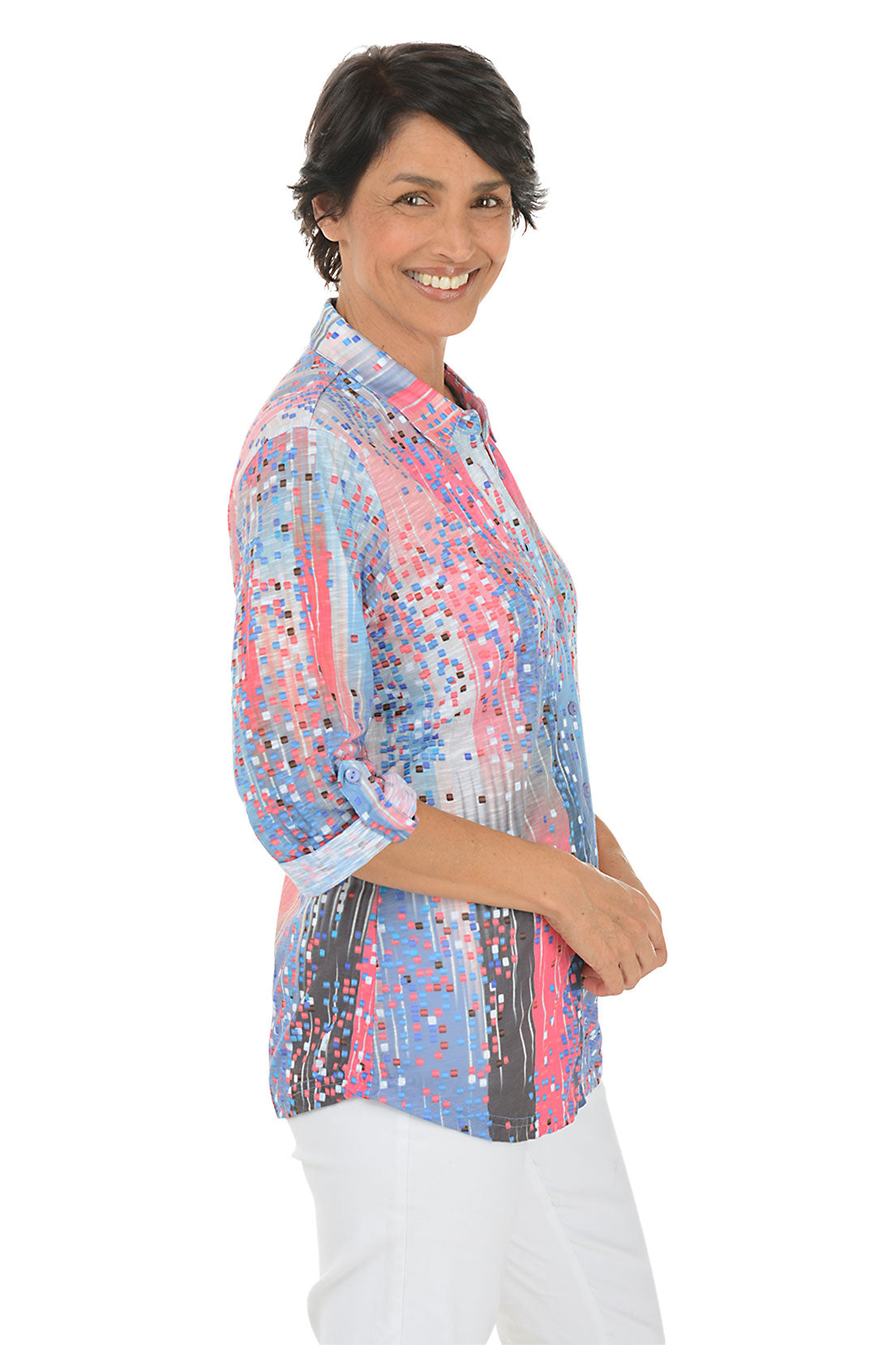 Pink Parade Roll Tab Knit Shirt for Women - Trendy Casual Short Sleeve Top for Summer Outfits, Beach Wear & Date Nights