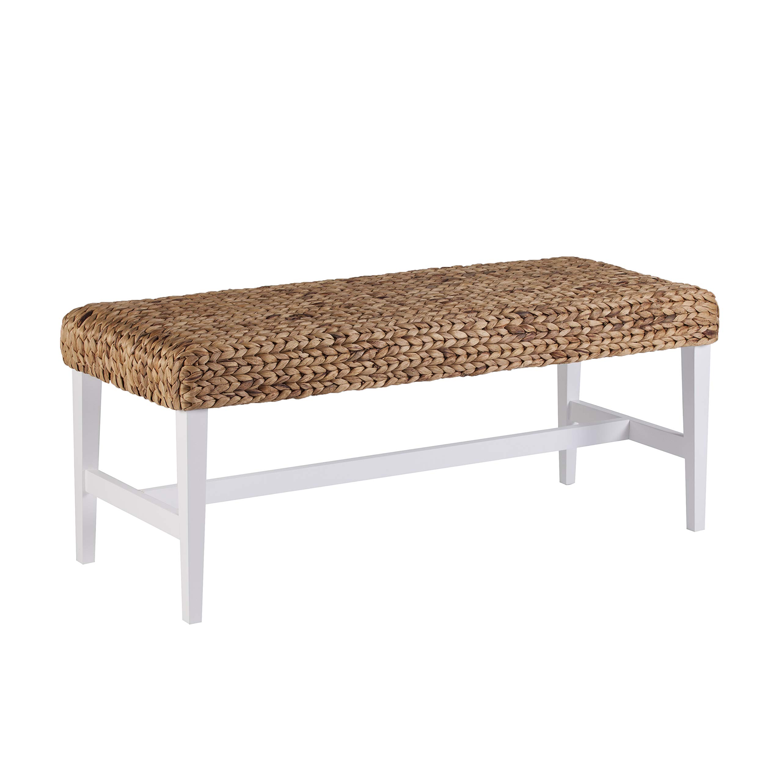 SEI Furniture Woven Coffee Table Bench - White Rattan Ottoman with Storage | Modern Living Room Accent Piece for Small Spaces, Bedroom or Entryway