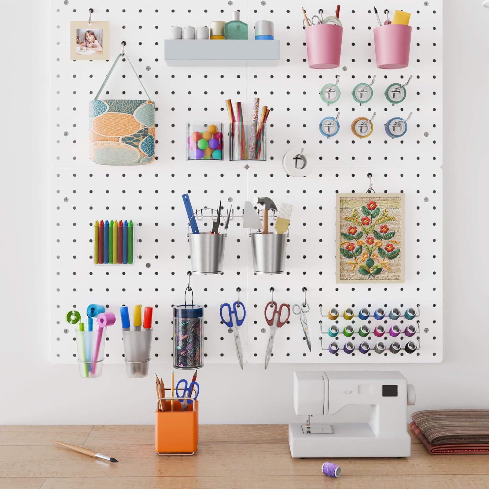 36-Piece FZK Pegboard Kit with 4 White Plastic Pegboards & Accessories - Wall Organizer for Office, Craft Room, Garage & Home Storage - Pegboard with Hooks for Tools, Supplies & DIY Projects