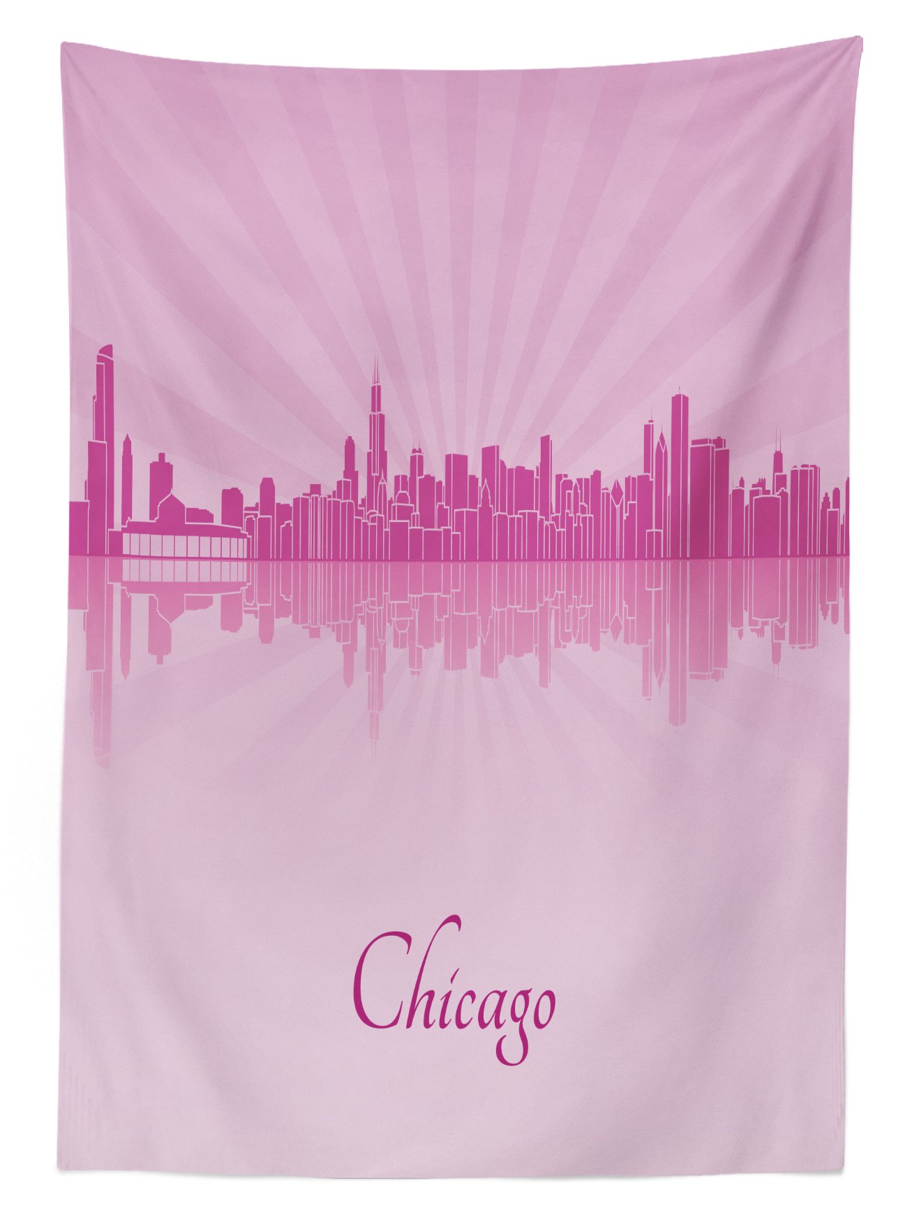 Ambesonne Chicago Skyline Outdoor Tablecloth - Soft Tone US Scenery Urban Downtown Design, Washable Picnic Table Cover 58x104 Inches in Pale Pink Fuchsia - Perfect for Backyard BBQs, Park Gatherings & Outdoor Dining