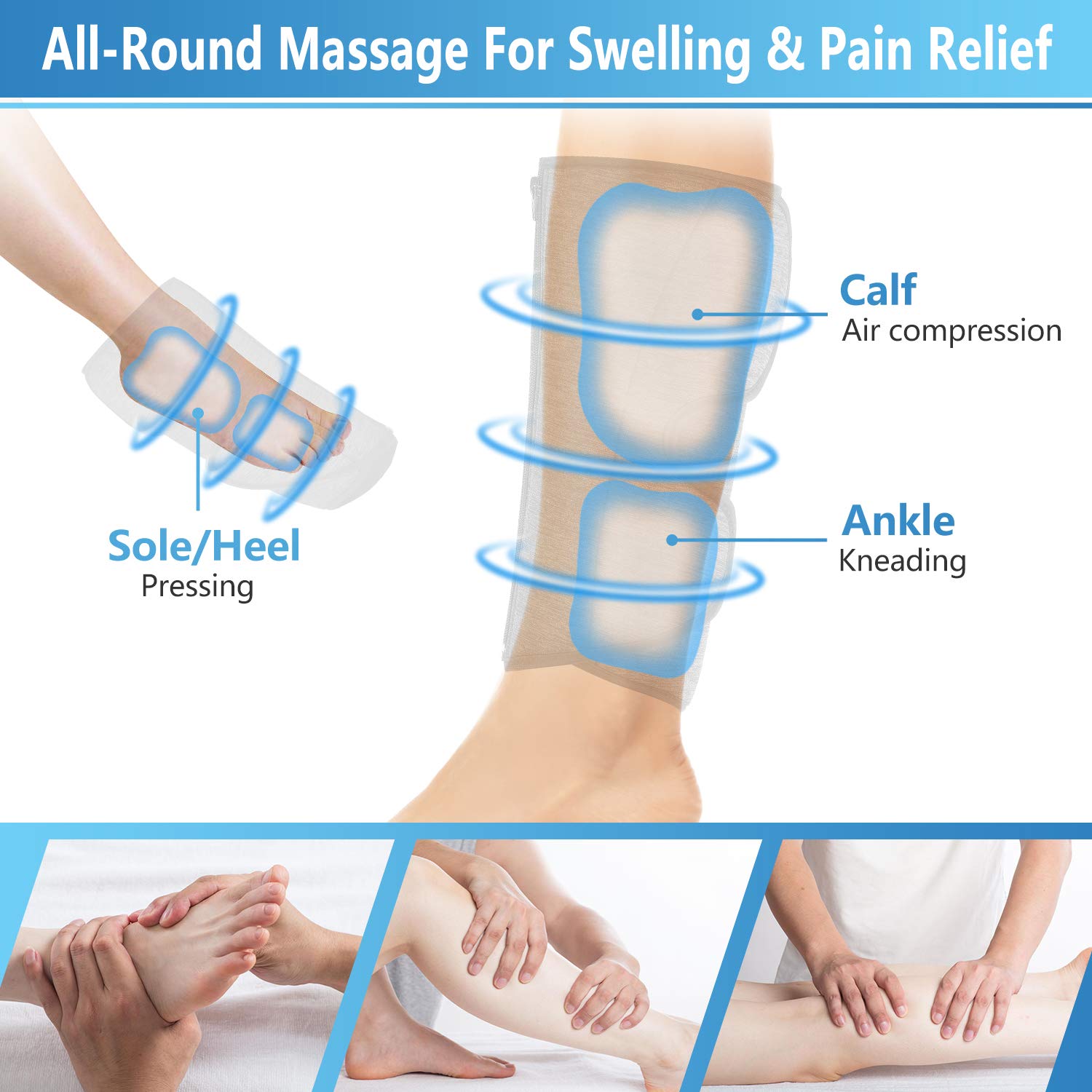 CINCOM Cordless Leg Massager for Calf Pain Relief - Rechargeable Air Compression Massager with 3 Intensity Levels & 3 Modes, Improves Blood Circulation - Perfect Gift for Men & Women (Pair) - Ideal for Post-Workout Recovery, Office Relaxation & Home Use