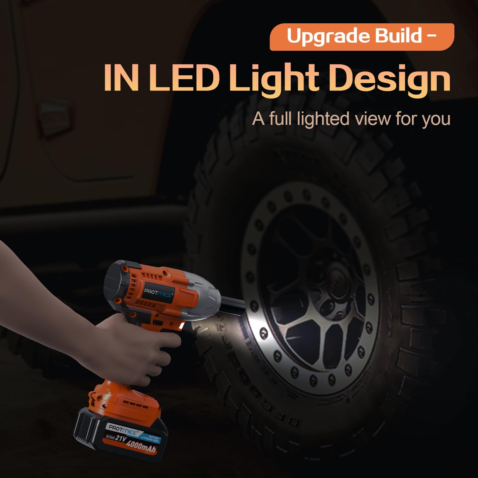 21V Cordless Impact Wrench with 2x 4.0Ah Battery - 665Ft-Ibs (900N.m) Torque, 1/2