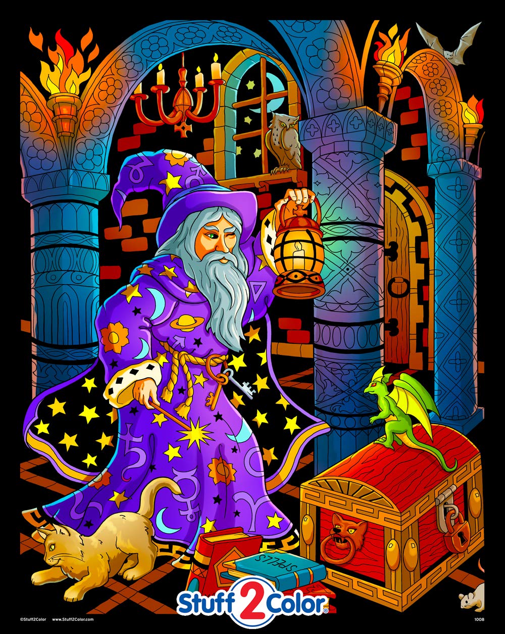 Stuff2Color Wizard Lantern - 16x20 Fuzzy Velvet Coloring Poster for Kids & Adults | Perfect for Stress Relief, Home Decor & Gift Giving