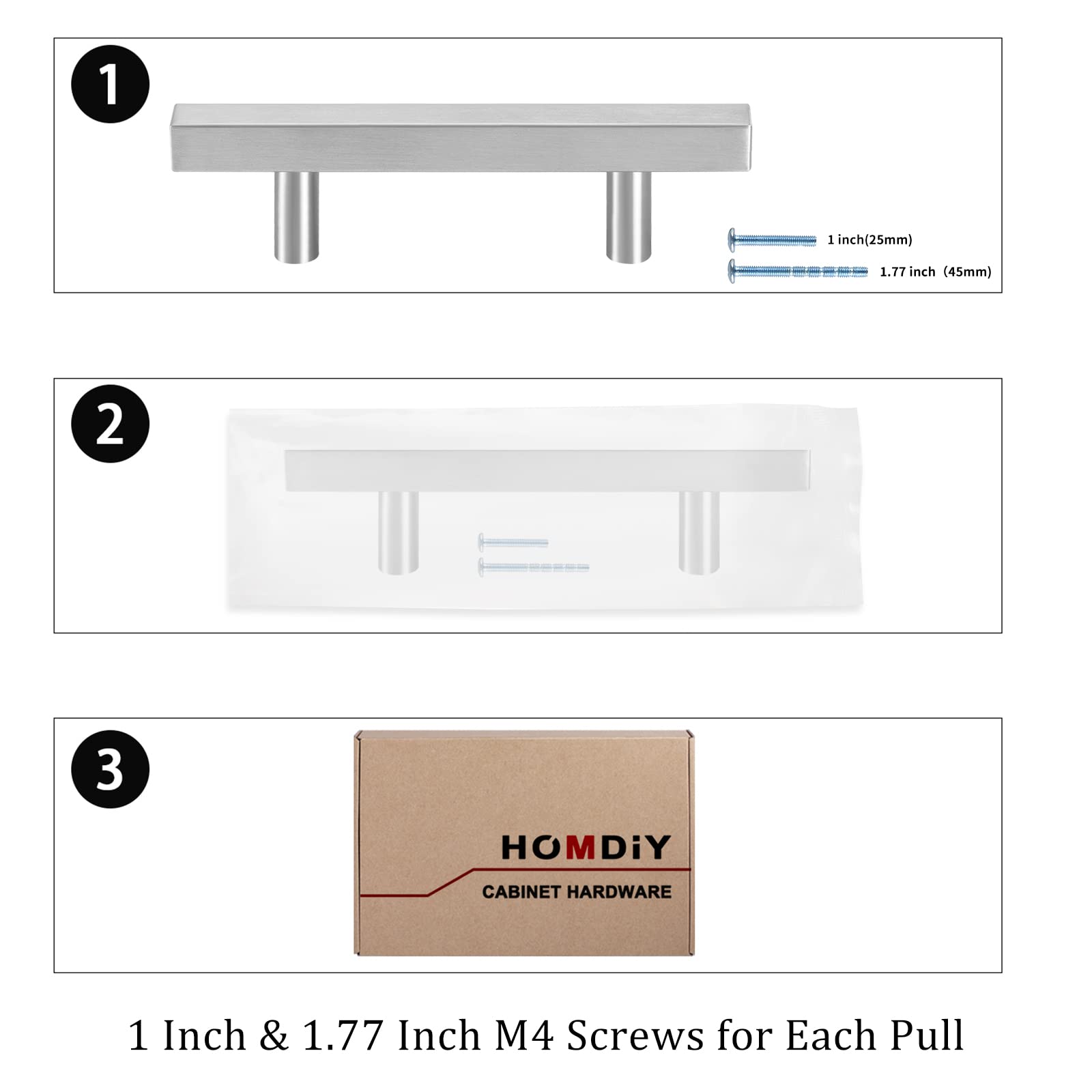 Brushed Nickel Kitchen Cabinet Handles 3 Inch Hole Centers - 5 Pack HDJ22SN Drawer Pulls for Dressers, Cabinets & Furniture | Modern Hardware for Home Kitchen & Bathroom Renovation