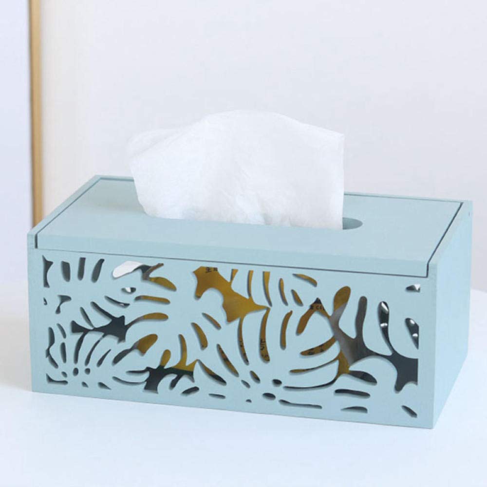 Wooden Tissue Box Holder - Decorative Hollow Napkin Container with Plant Pattern, Multipack for Living Room & Bedroom - Blue | Home Decor & Organization Accessory