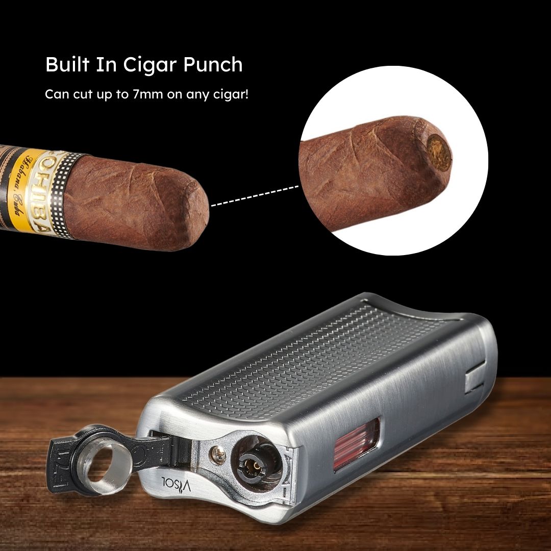 Premium Visol Tiger Double Flame Cigar Lighter - Silver | Windproof Butane Torch for Cigars, Cigarettes & Outdoor Use | Perfect for Smoking Enthusiasts & Gifts