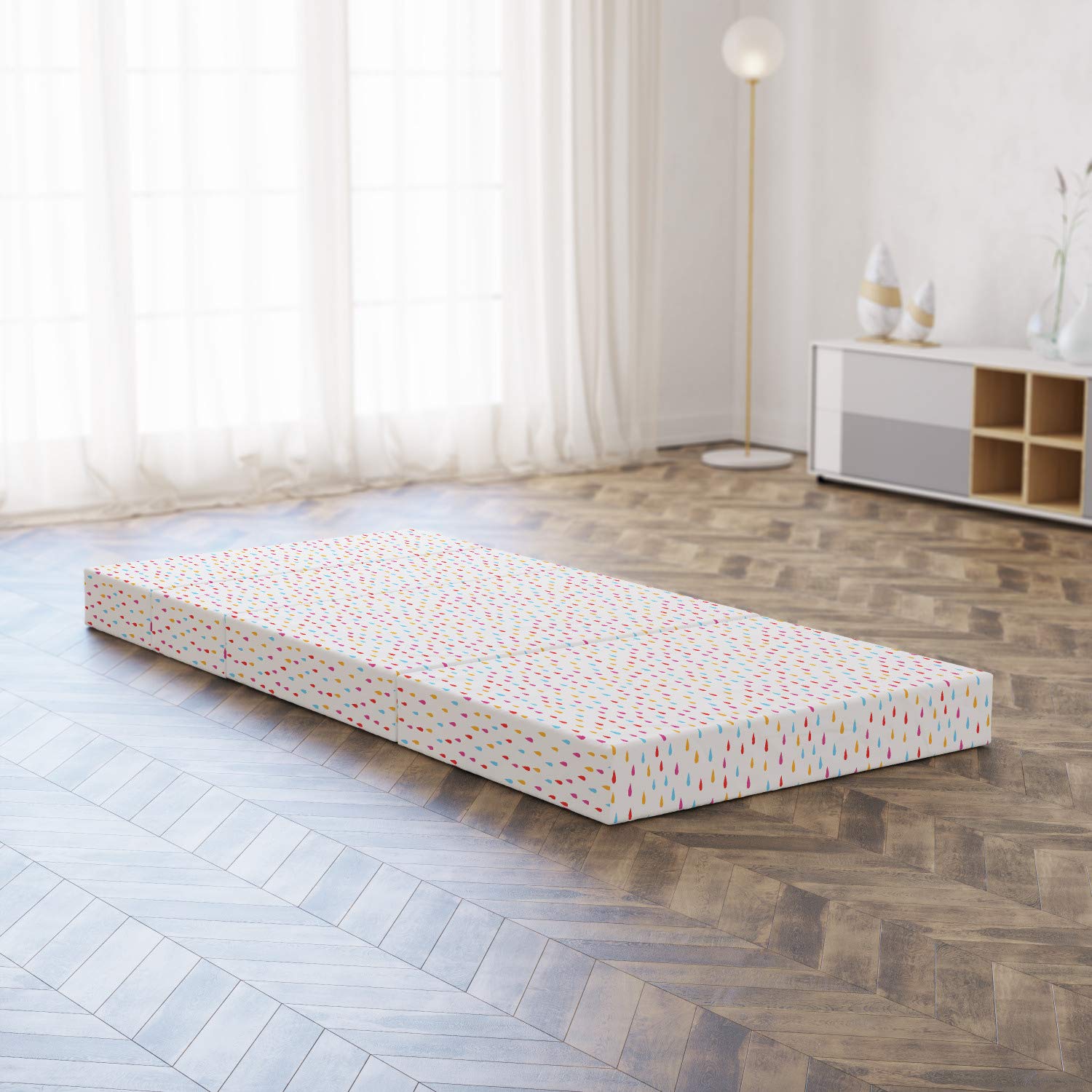 Ambesonne Abstract Foldable Mattress - Cheery Raindrops Design, Dark Coral & Pale Orange, 74.8