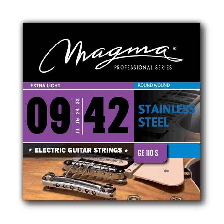 Magma GE110S Extra Light Stainless Steel Electric Guitar Strings .009-.042 (09-42 Gauge) - High Performance Strings for Rock, Blues & Studio Recording - 1 Set