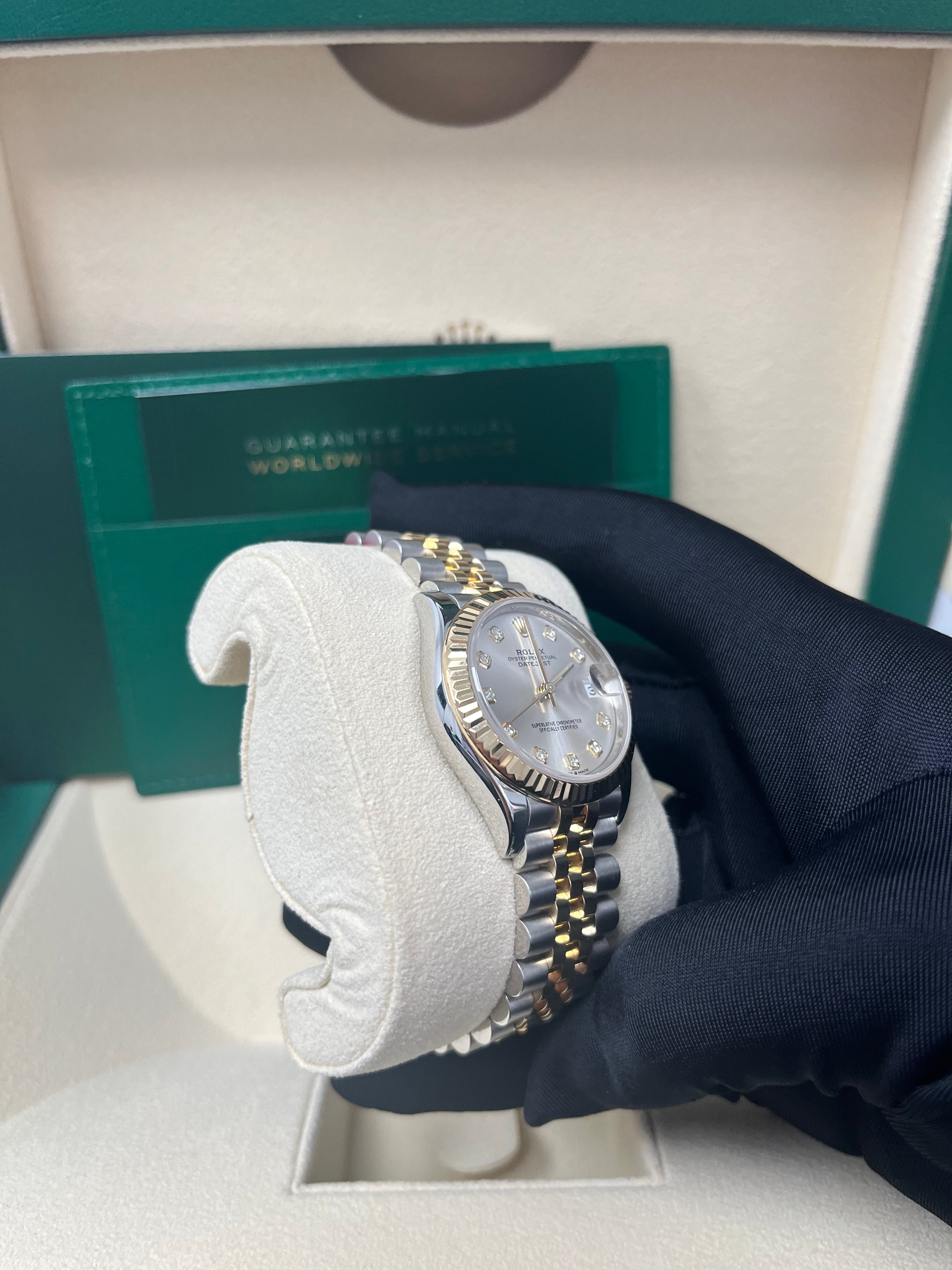 Rolex Datejust 31mm Watch - Steel & Yellow Gold, Fluted Bezel, Silver Diamond Dial, Jubilee Bracelet 278273 - Luxury Women's Watch for Business, Parties & Special Occasions
